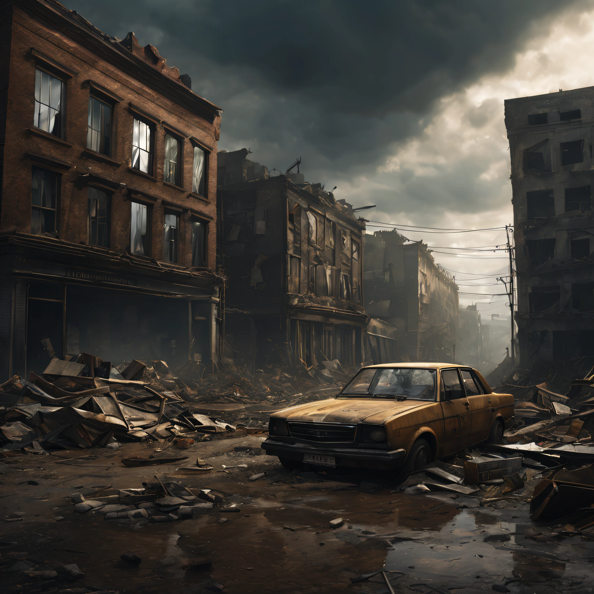 (best quality,4k,8k,highres,masterpiece:1.2),ultra-detailed,(realistic,photorealistic,photo-realistic:1.37),desolate city,abandoned cars,dystopia,disaster,rubble,meteorite,refugees,post-apocalyptic,crumbling buildings,dilapidated infrastructure,broken windows,overgrown vegetation,men and women wearing tattered clothing,sad expressions,empty streets,dark skies,eerie atmosphere,broken streetlights,ruined billboards,dust and debris,ominous clouds,smoke and haze,desperation and despair,rainy weather,long shadows,desolate landscape,barren streets,devastation,wreckage,forgotten livelihoods,haunting silence,deserted shops,boarded-up doors and windows,distressed textures,twisted metal,ruins symbolizing loss and destruction,ominous setting,visual storytelling,uncertainty,loneliness,survival instincts,dystopian future,uninhabitable environment,harsh conditions,bleak outlook,apocalyptic wasteland,harsh sunlight streaming through the clouds,vivid colors contrasting the desolation.
Note: The prompt provided is an example. As an AI prompt assistant, you can generate different prompts based on the given theme.