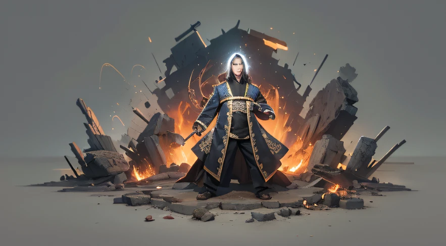 （Doomsday ruins）My eyes are full of confusion，He clenched his fists，Rush up，Deliver a fatal blow to your opponent，full bodyesbian，Full Body Male Mage 32K（tmasterpiece，k hd，hyper HD，32K）Flowing black hair，The campsite is cluttered，zydink， a color， patriot （Doomsday ruins）， （Linen batik scarf）， Angry fighting stance， looking at the ground， Batik linen bandana， Chinese python pattern long-sleeved garment， （Abstract propylene splash：1.2）， Dark clouds lightning background，Flour flies（realisticlying：1.4），Black color hair，Flour fluttering，Background fog， A high resolution， the detail， RAW photogr， Sharp Re， Nikon D850 Film Stock Photo by Jefferies Lee 4 Kodak Portra 400 Camera F1.6 shots, Rich colors, ultra-realistic vivid textures, Dramatic lighting, Unreal Engine Art Station Trend, cinestir 800，Flowing black hair,（（（Male mage））），The male mage was furious，Doomsday ruins
