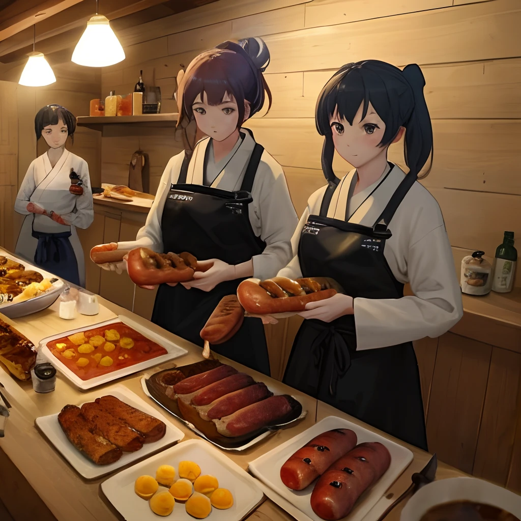 Kendo club members are using a smokehouse to smoke sausages and quail eggs.