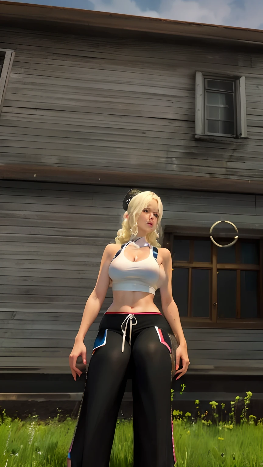 (masterpiece, professional lighting, 16k, 8k wallpaper, raw photo, photorealistic: 1.8, ultra detailed natural soft lighting, detailed skin, detailed face, detailed eyes, textured skins, cinematic composition, FRONT view detailed: 1.2), (from below), 1 girl, perfect body, big breasts, woman, Ganguro, SPANDEX top, jacket, (SILK tight mini skirt), SPANDEX panties, blonde straight long bob cut ponytails, Posture crouching, city streets, Harajuku, late night