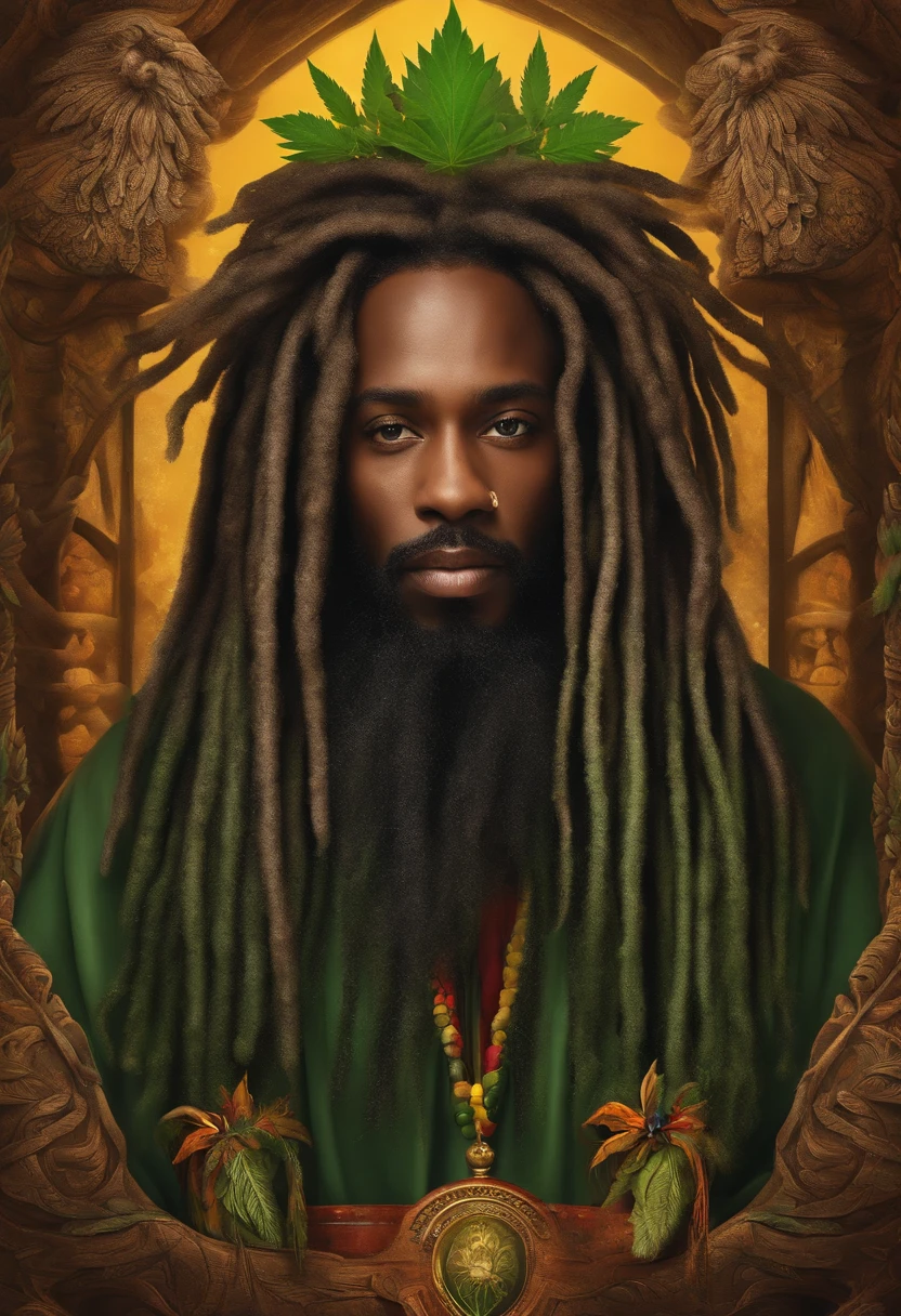 Cannabic Castle has long, Rastafarian hair, conhecidos como "dreadlocks", que caem em cascata por seus ombros. Seu rosto exibe uma barba espessa e expressiva. He usually wears colorful clothes and prints with cannabis-related motifs, mostrando seu comprometimento com a causa.