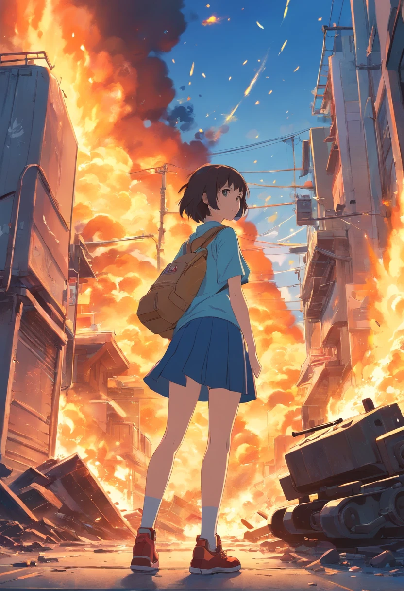 Best quality, villain, guns , knives , grenades, rocket launchers , tank , fire, explosions, graffiti style