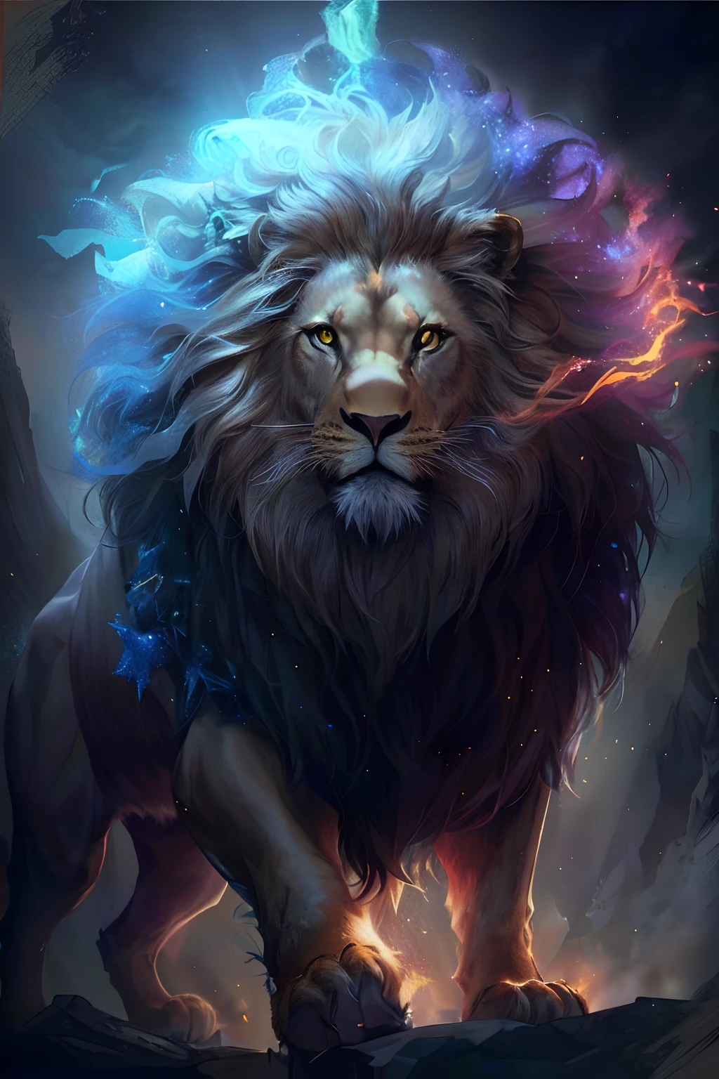 Close-up of a lion,Mane blue,There is a star on the head, fire lion, Lion warriors, amazing wallpapers, lord of beasts, phone wallpaper hd, roaring blue lion. Majestic, gorgeous goddess of leo, aslan the lion, hd phone wallpaper, 2 d full body lion, Majestic!!! Beautiful!!!, with the mane of a lion, lion