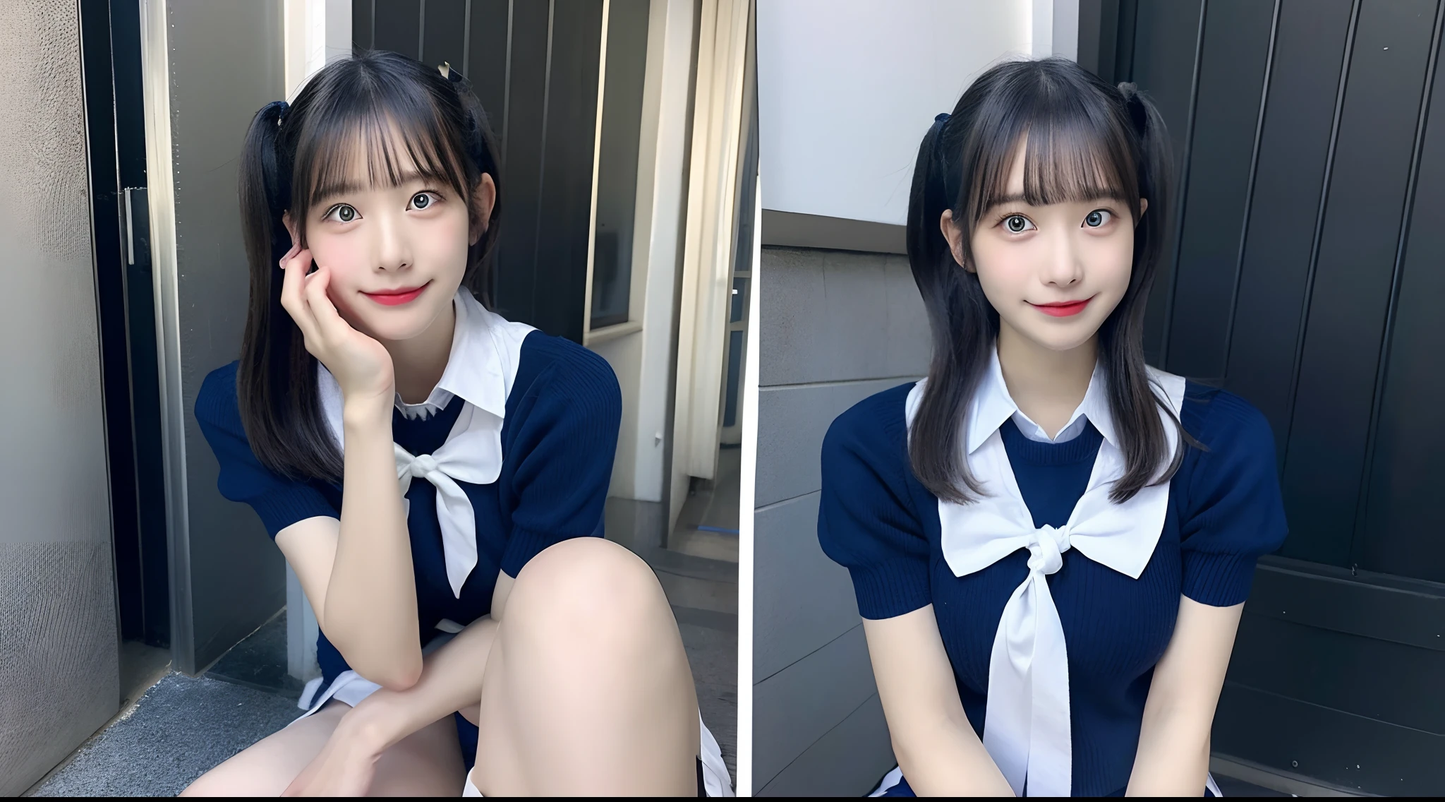 18-year-old high school girl in blue miniskirt(bobhair)