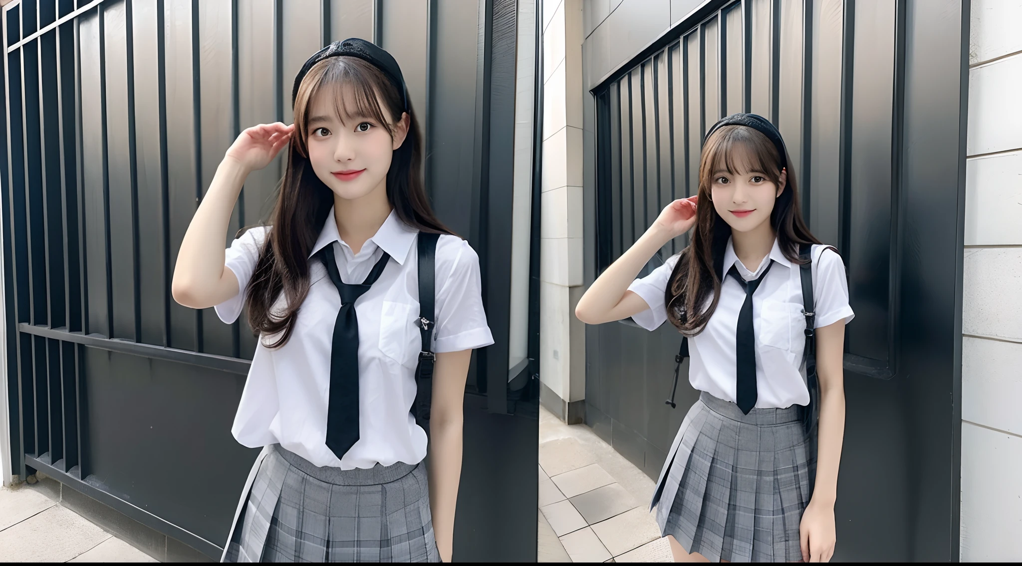 18-year-old schoolgirl in gray miniskirt