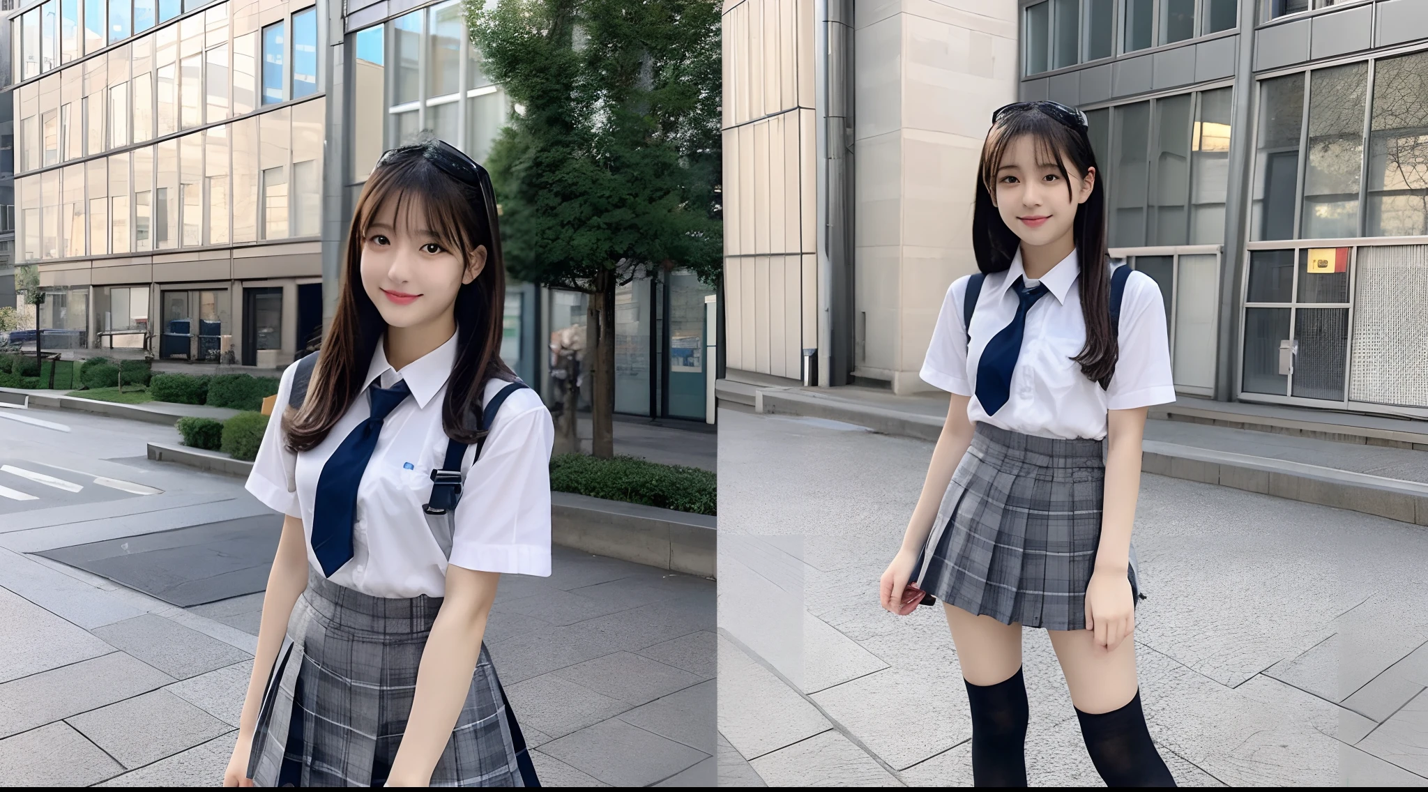 18-year-old schoolgirl in gray miniskirt