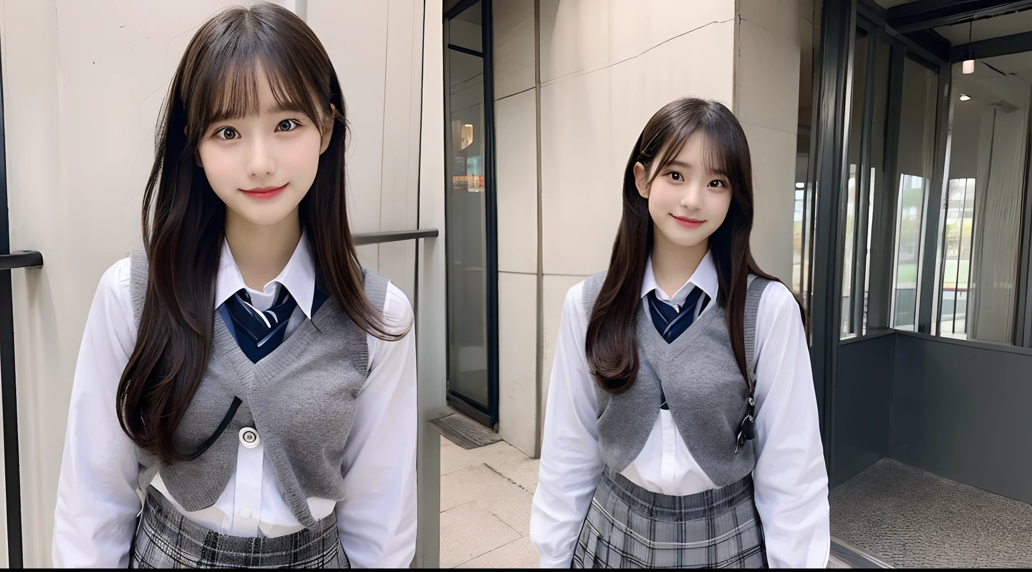 18-year-old schoolgirl in gray miniskirt