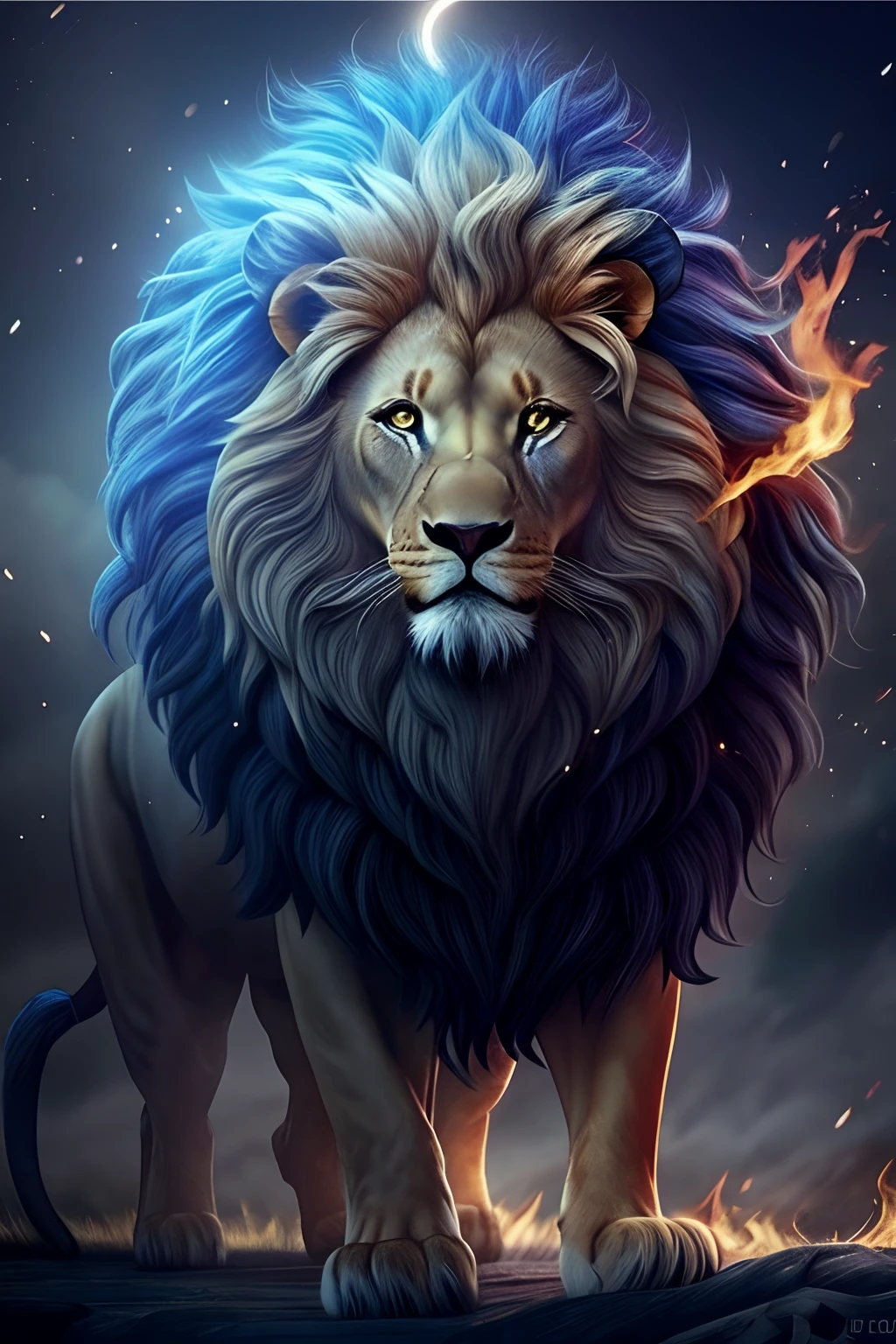 Lion close-up,Mane blue,There is a star on the head, fire lion, Amazing wallpapers, the Lion, lord of beasts, Gorgeous Leo, roaring blue lion. Majestic, aslan the lion, hd phone wallpaper, 2 d full body lion, Majestic!!! , with the mane of a lion, lion