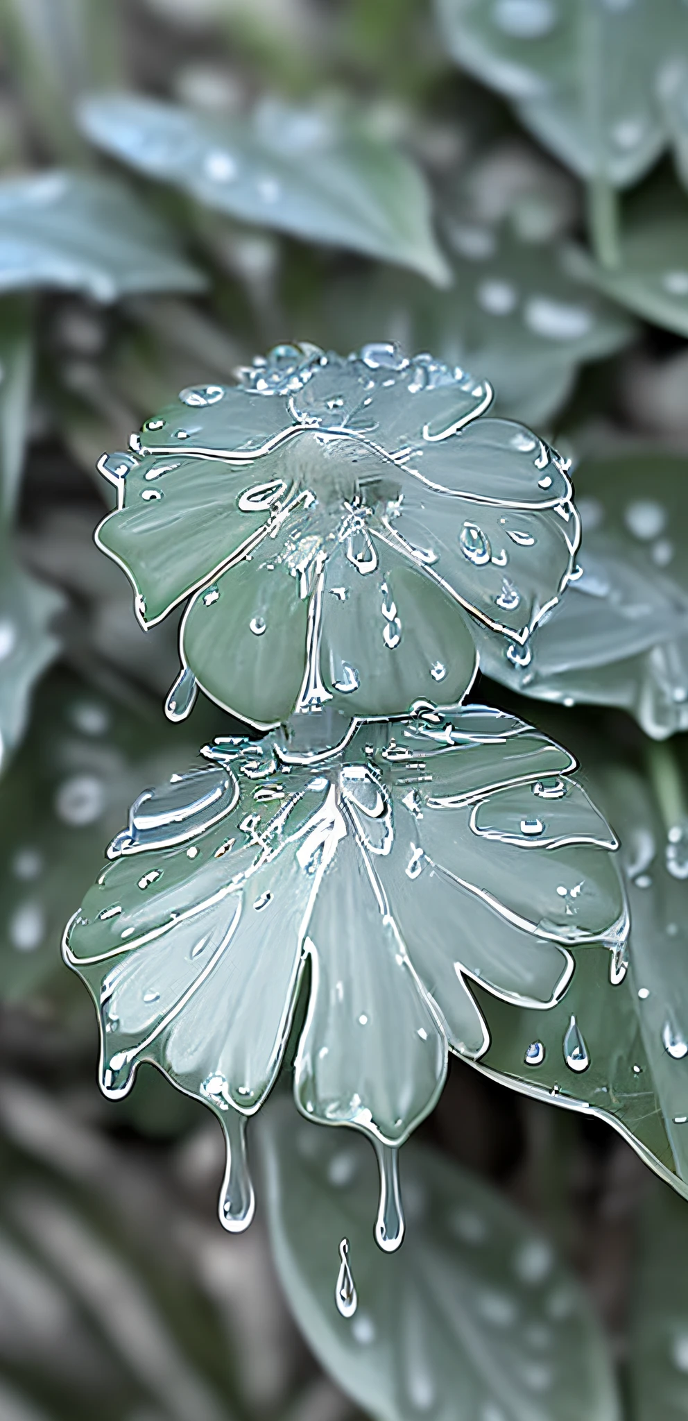 There are water droplets on the green leaves in the grass, dewdrops, Dewdrops, Water droplets, water dripping, droplets, Rain drops, The drops, detailed droplets, dew, rain drops, covered in water drops, It just rained, focus on droplets, Green rain, Clover, after rainny, Wet leaves, After the rain