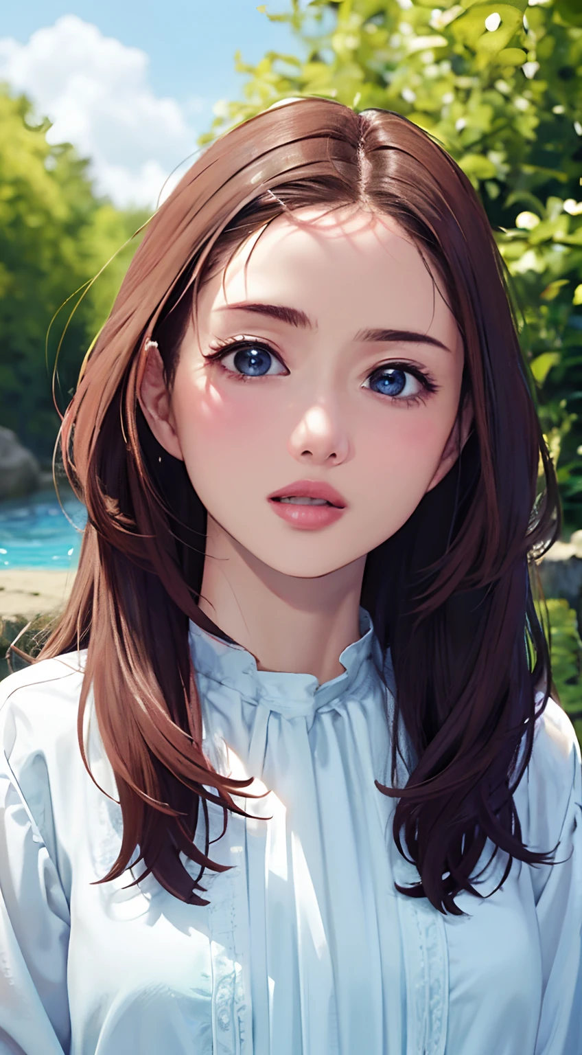 High quality, Best Quality, Photorealistic, Raw photo, Realistic, Ultra-realistic 8K CG, Ultra Detail, High Definition, masutepiece, 1 girl, 18year old, Beautiful face of a woman, Soft face, Elegant, Long hair, Blue eyes, Light blue eyes, close up, Intricate details, Detailed textures, Fine details, Front face , Female Natural Body, Sexy, Very beautiful young woman face,nsfw