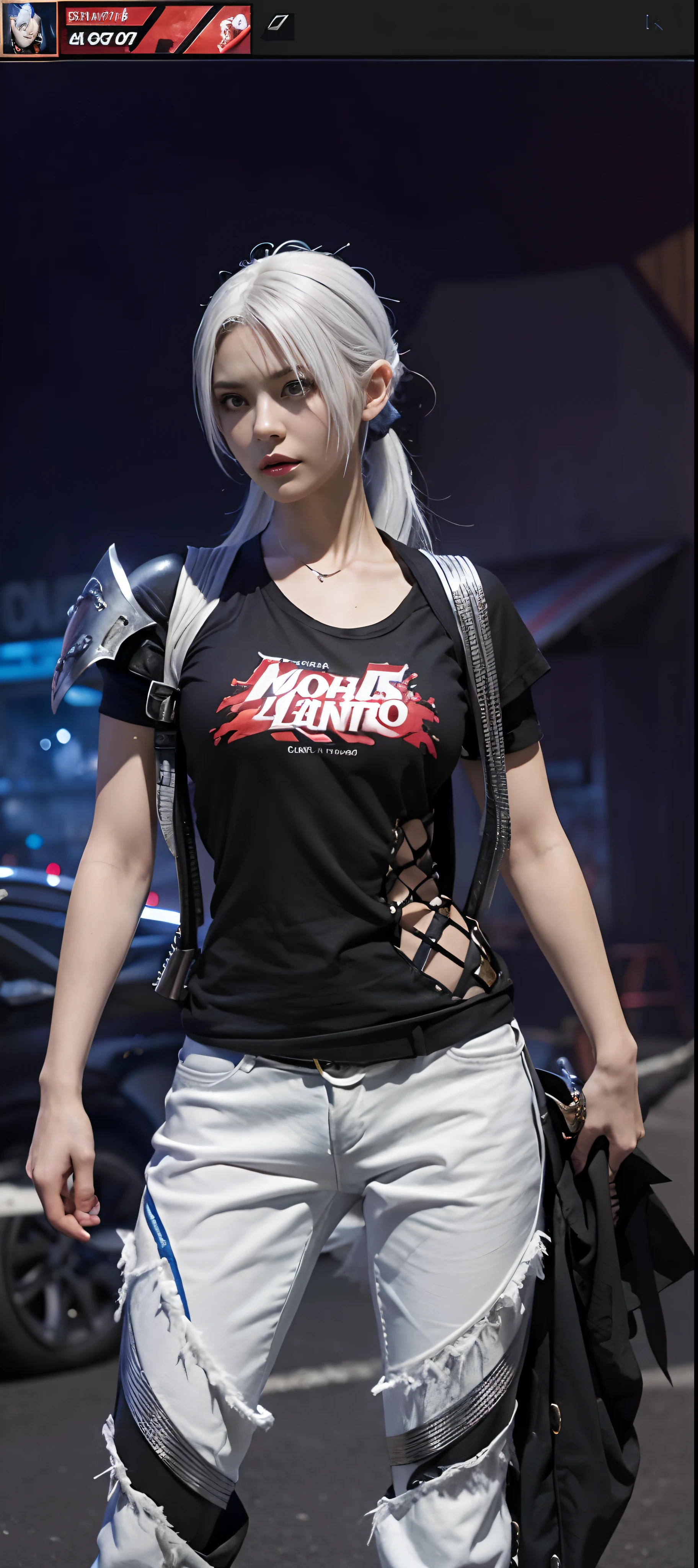 a close up of a person in a costume with a sword, as a character in tekken, female character, tifa lockhart with white hair, katana zero video game character, lunar themed attire, kda, slim body, cyborg - girl with silver hair, upper body avatar, fashion gameplay screenshot, fighting game character, new character, floralpunk elysian maiden, sigma female