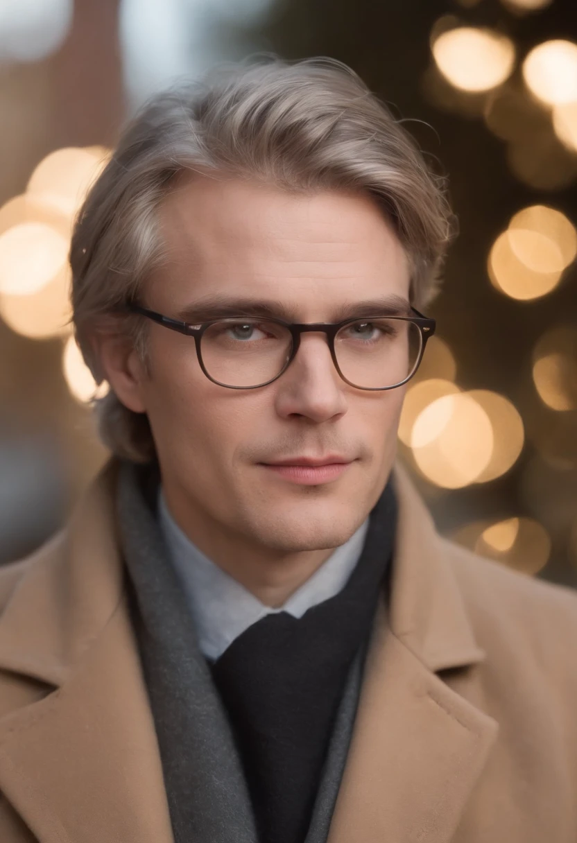 Portrait photo of a male architect photo of the full body, wearing glasses, Des yeux parfaits, Porter un manteau mecha minable, ((Light Bokeh)), complexe, (steel metal [se reposer]), elegant, mise au point nette, photo par Greg Rutkovsky, softlighting, couleurs vives, Masterpiece, (rue)), Detailed realistic face, Gros plan du visage