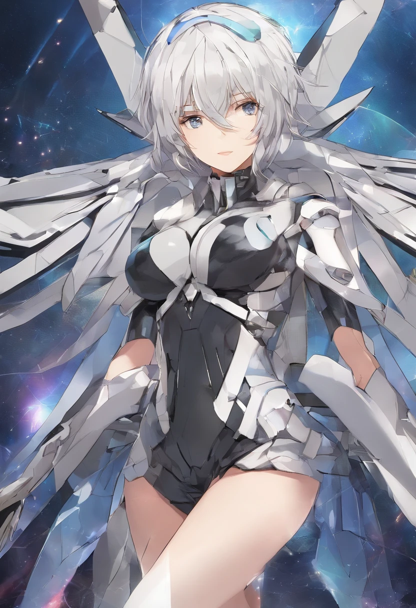 Lori huge breasts cleavage，Origami kite，expressiveless，Robotic arm，Immortal clothing，with short white hair，full bodyesbian，Stand up，mechs