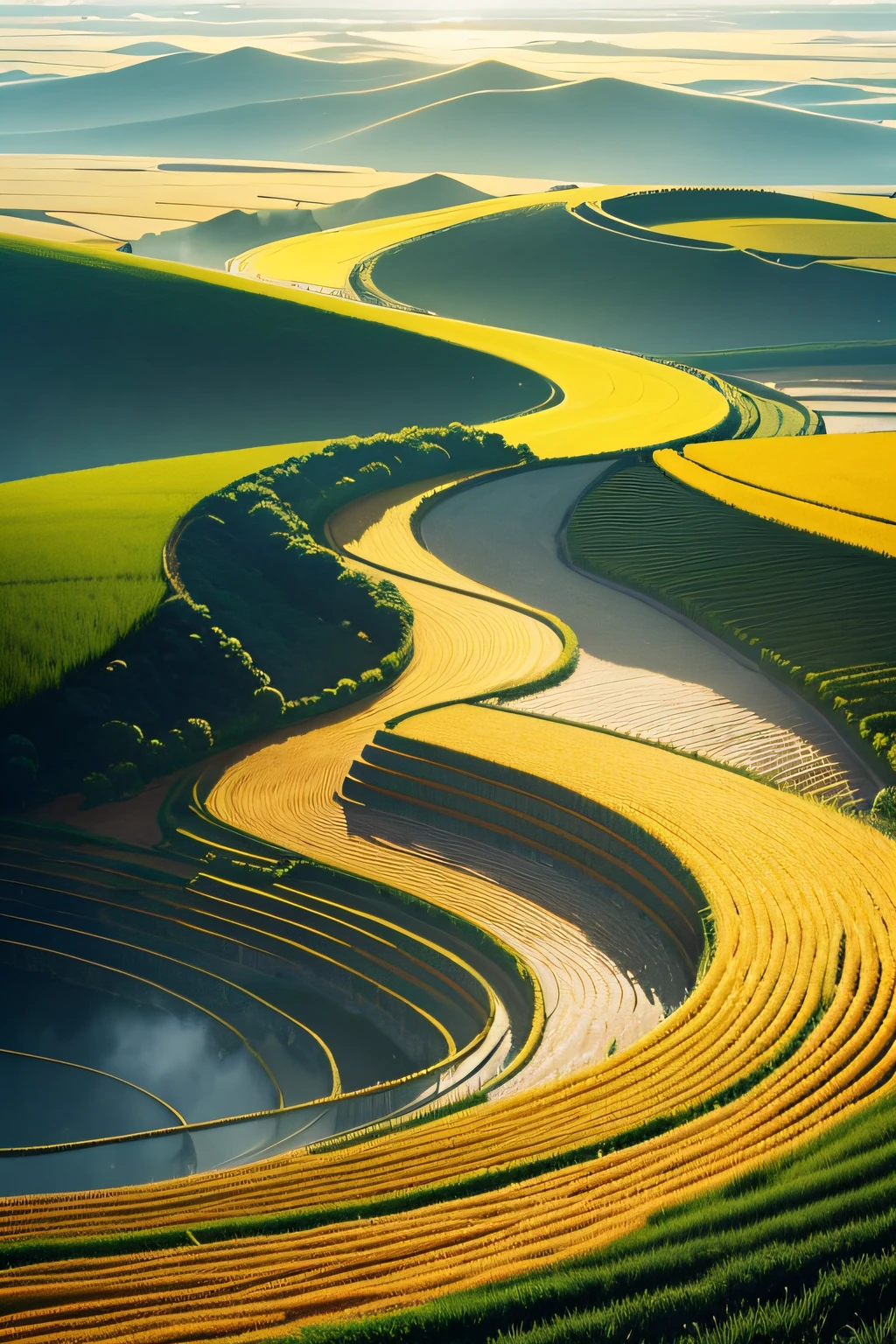 Rice is planted in water,Look around,It's like an ocean of gold,A cool breeze blows across the ocean,Just ripple layer by layer,It's very good-looking,From time to time, it also emits a smell of rice。 The golden wind blew through,The endless rice fields are like a rough ocean