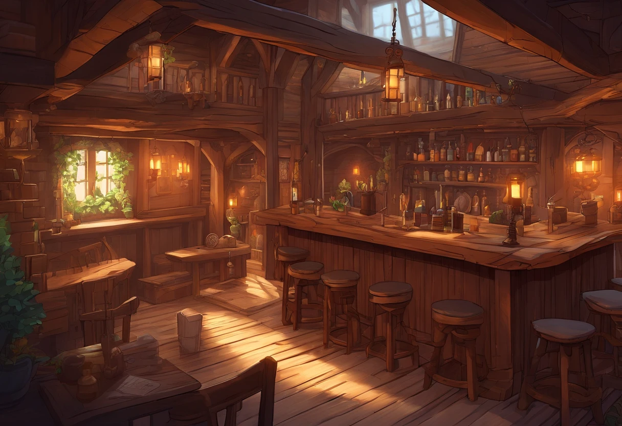 absurderes, Best quality, fantasy, isometry, Norlin style (Inside the miniature wooden bar:1.2), wood, a chair,A table,dual,pub,stairways,A table, (Simple background:1.2)a multidimensional cozy tavern, highly detailed concept art, Fantastic tavern setting, Complex and detailed environment, beautiful detailed concept art, Color concept art, High rendering.Illustration of a room with stairs and table, a multidimensional cozy tavern, highly detailed concept art, Fantastic tavern setting, highly detailed concept art, highly detailed concept art, tavern background, detailed conceptual drawing, concept-art!, Inside the tavern, concept-art!!, Complex and detailed environment, beautiful detailed concept art, Color concept art, concept-art , High rendering,4K,concept-art