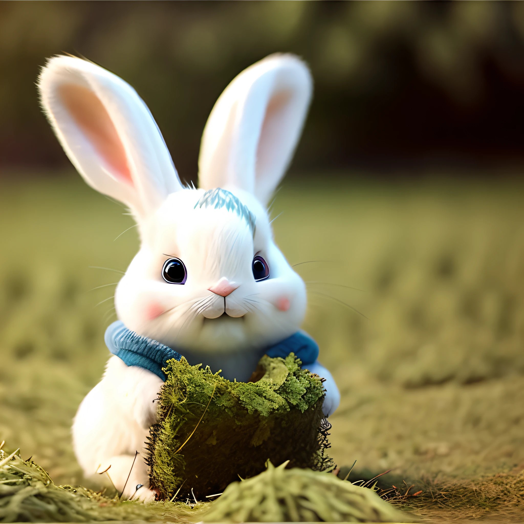 Create a Promotional Photo, which depicts a rabbit eating fresh green hay