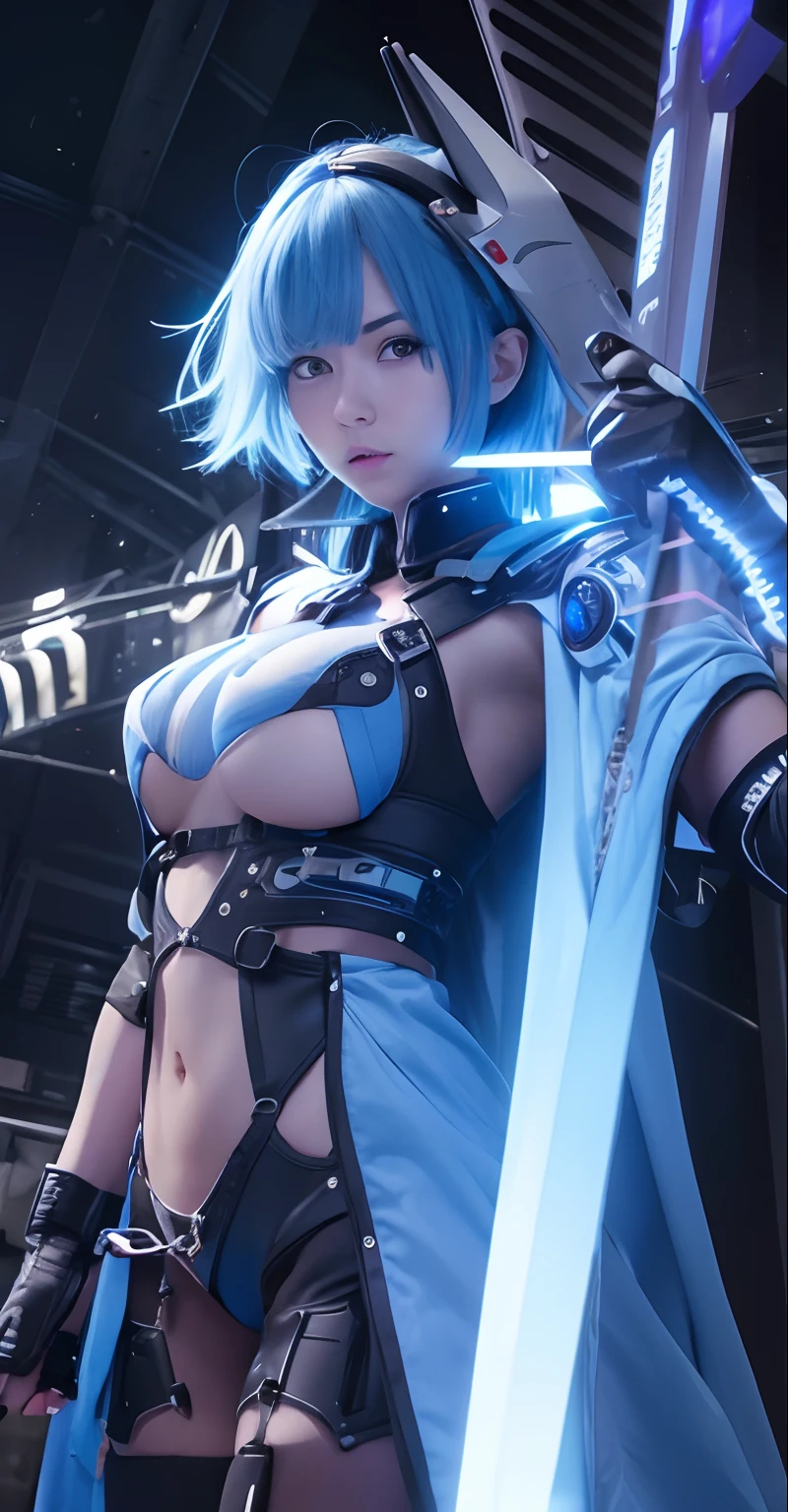 1 girl, Eula, short hair, blue hair, big boobs, realistic, ultra detail, 70mm lens