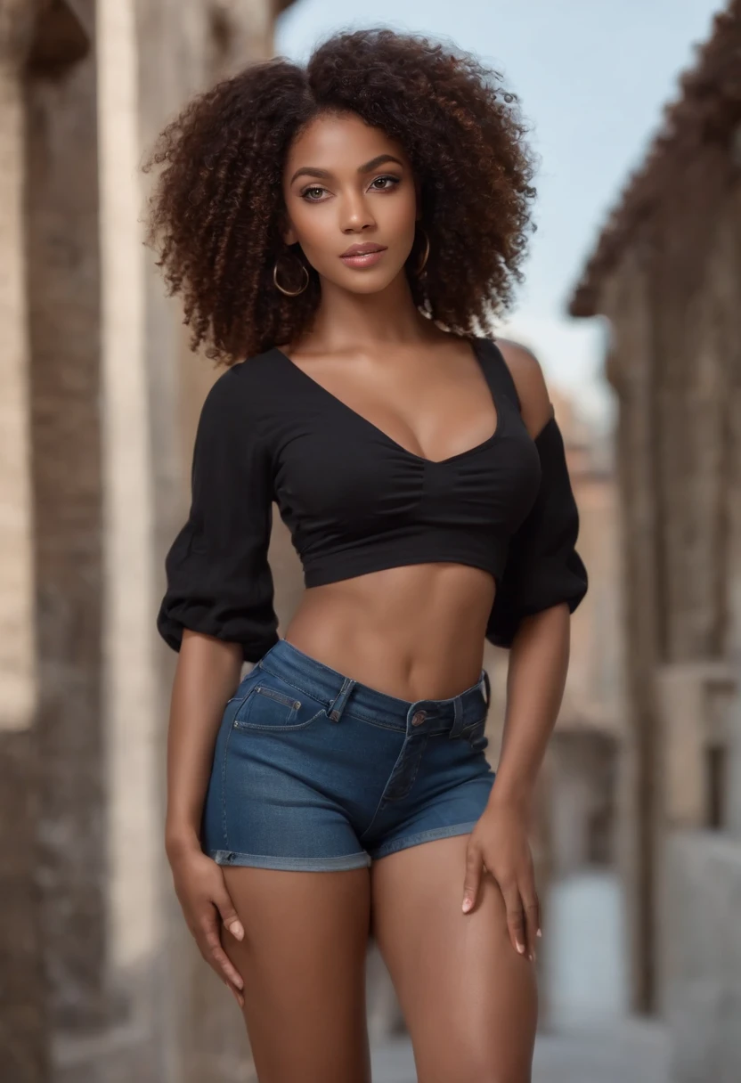 Uniforme scout, debout, Photographie fine, dark skinned, curly hair, afro, jupe, hanches larges sexy, Beau corps, Éclaireuse, Femme en uniforme scout, scout ((Dark African skin, Very deep ebony skin)), ((Its beauty is undeniable)), ((cute excited face)), ((Hyper detailed perfect eyes,)), ((pose mignonne)), (( gros sein )), ((Langue sortie)), ((attirant )), sexy, (( Tight knit shirt, shorts courts sexy)), ((Afro African long curly,)), ((Revealing belly)), ((debout, Vue de face)), ((Toucher ses propres jambes dans une pose sexy)), ((Dehors, in a nightclub)), CGI ciblé, Fotorrealista, High detail, Realstic, Master part, Absurde, Best quality, Hdr, highly quality, high-definition, extremly detailed, 8k wallpaper, intricate high detail, 8K UHD, Full-HD, (photo realist:1.2), contraste, intense illumination, lighting cinematic, natural lighting, hard light, contre-jour, Illumination globale, occlusion ambiante