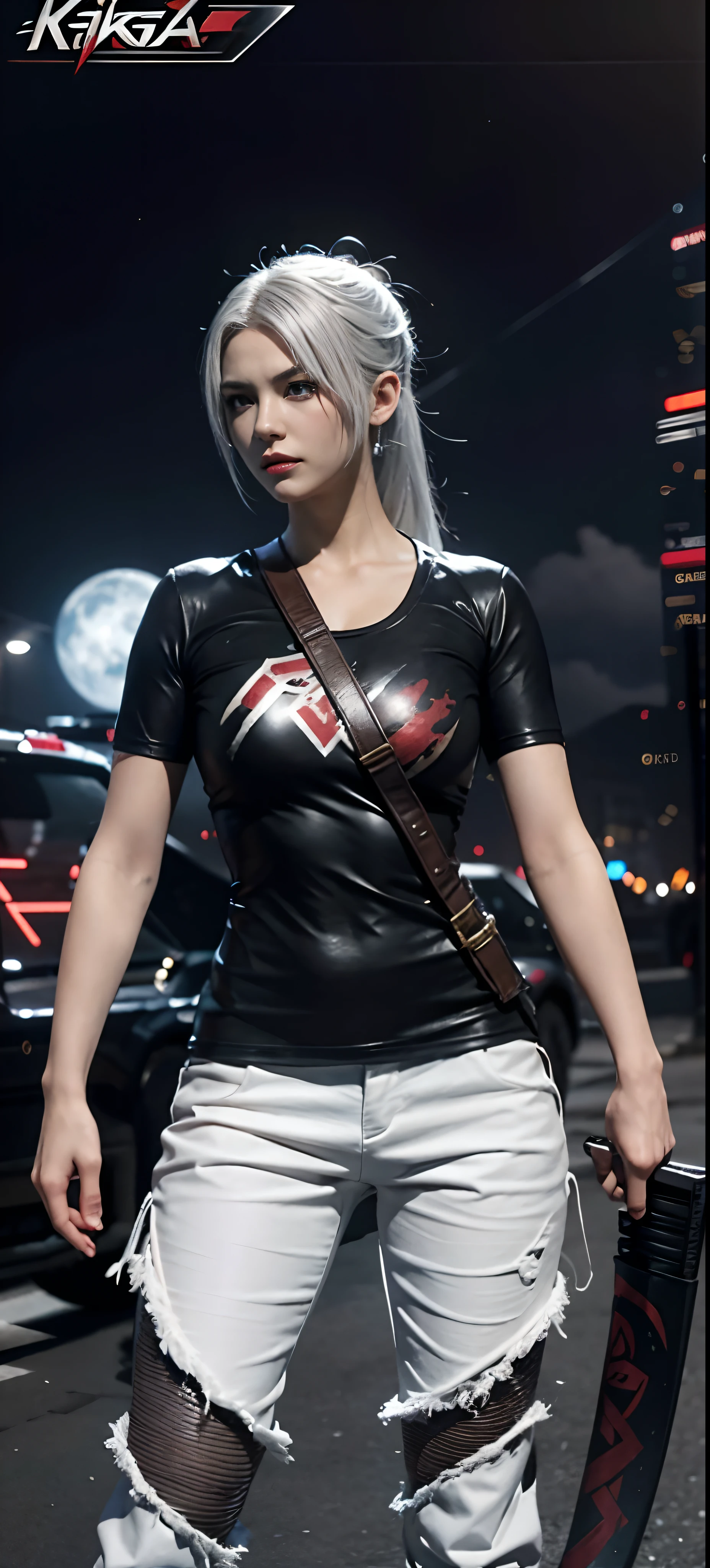a close up of a person in a costume with a sword, as a character in tekken, female character, tifa lockhart with white hair, katana zero video game character, lunar themed attire, kda, slim body, cyborg - girl with silver hair, upper body avatar, fashion gameplay screenshot, fighting game character, new character, floralpunk elysian maiden, sigma female