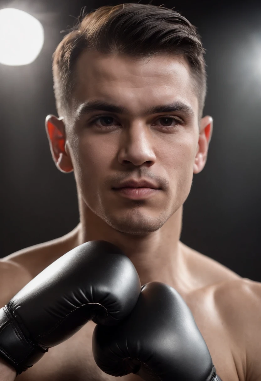 Male boxer,Wear black boxing gloves,Boxing action training,Bust photo,hyper HD,超高分辨率,1.4x Realistic Ultra HD