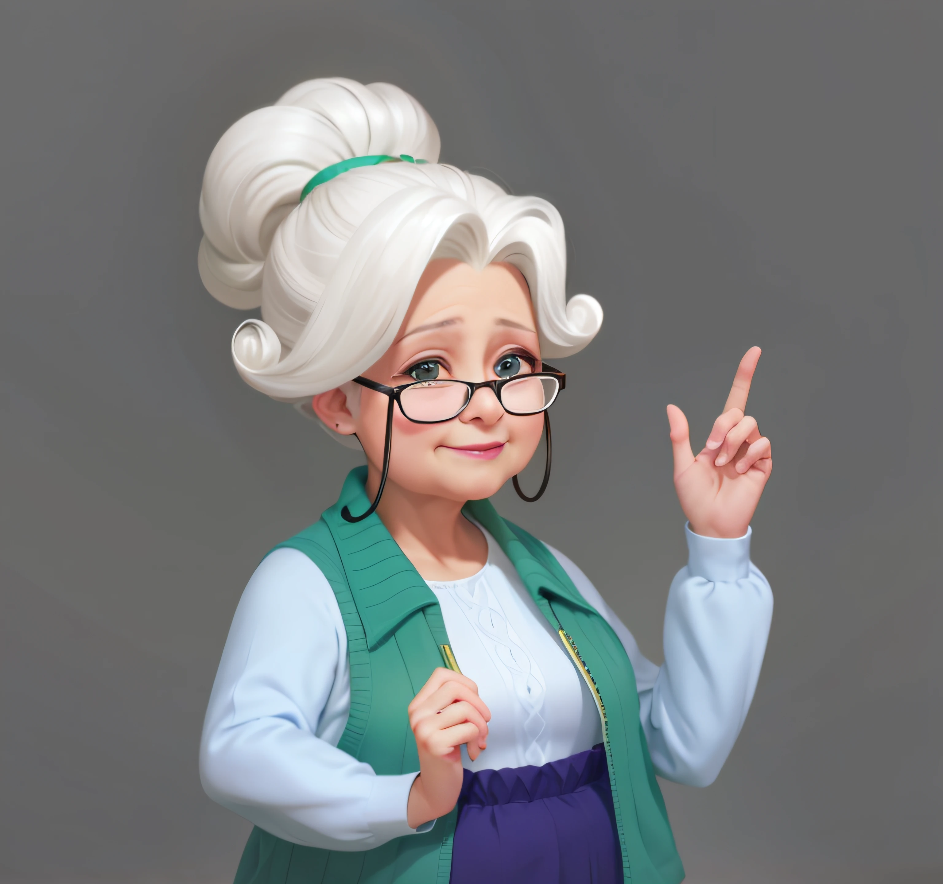 （tmasterpiece：1.4）， （best qualtiy：1.4）， （A high resolution：1.4），Fat old lady with gray hair，With reading glasses，Green sweater，