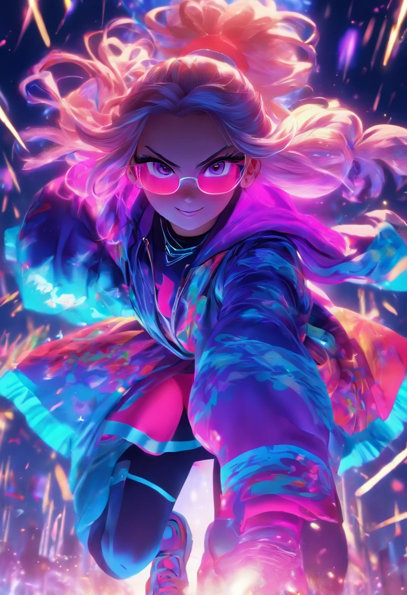 The original costume is, Blue jacket,eyewear on head、masterpiece、top-quality、(((blacklight))),blacklight、bluntbangs,portraitures, Purple eyes,Deities々Shishihitomi, Long hair, Purple bangs、Fancy hoodies、Blue eyes, Hair Bow,Large hoodie,Purple outfit、Long Skirt Long Ponytail Hair, purple color hair,Miraculous body lines,dynamicposes、crouching down、Put your hands on your hips、Squat position、colorful backdrop,long skirt、Thick、Colossal tits、Winter clothes、Wear、Strenuous movements、BREAK looking at viewer, BREAK outdoors, BREAK (masutepiece:1.2),Best Quality,hight resolution, Unity 8k壁纸,Fireworks on the beach on a summer night,Hands folded behind the waist,,Dance moments、extremely details CG, (Perfect hands, Perfect Anatomy)