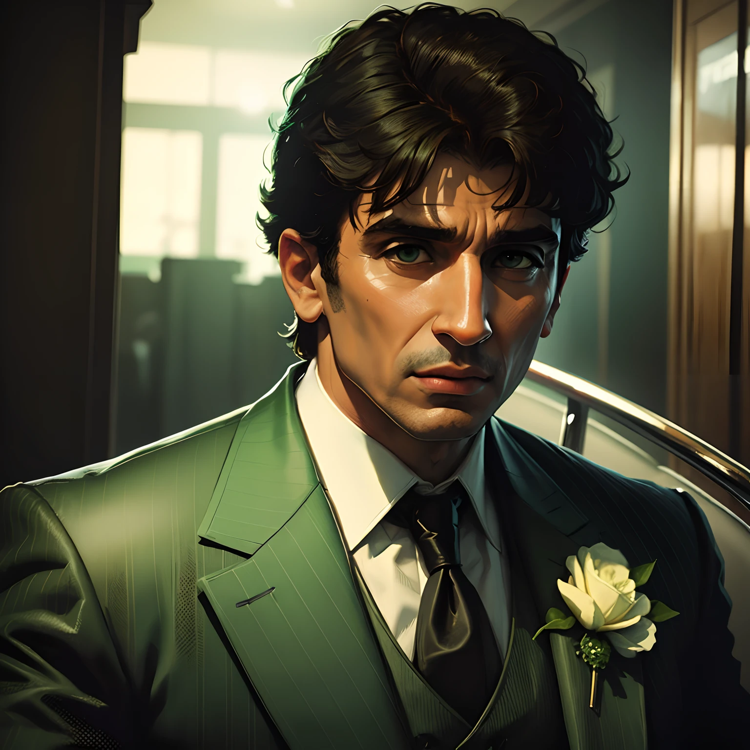 Tony Montana in a green Italian mafia suit, portrait HD