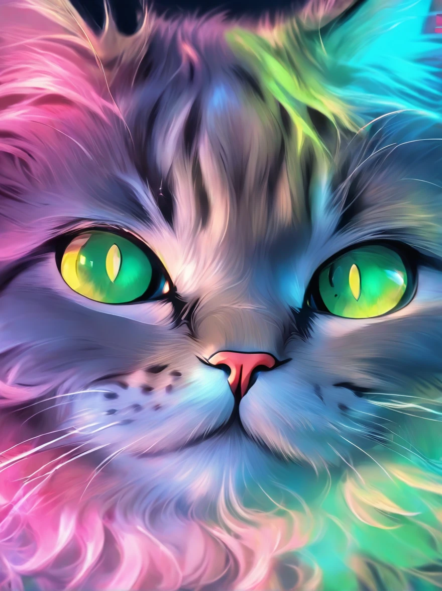 (fluffy:1.1) Gray cat head, cute and adorable, vibrant green eyes, silky fur, playful expression, perky ears, whiskers, pink nose, fluffy paws, (realistic:1.37) lifelike texture, (photorealistic:1.37) high-resolution details, (sharp focus:1.1) clear and crisp features, (professional:1.1) expertly crafted art style, (vivid colors:1.1) rich and vibrant color palette, (studio lighting:1.1) dramatic lighting, (portrait:1.1) beautifully captured essence of the cat.