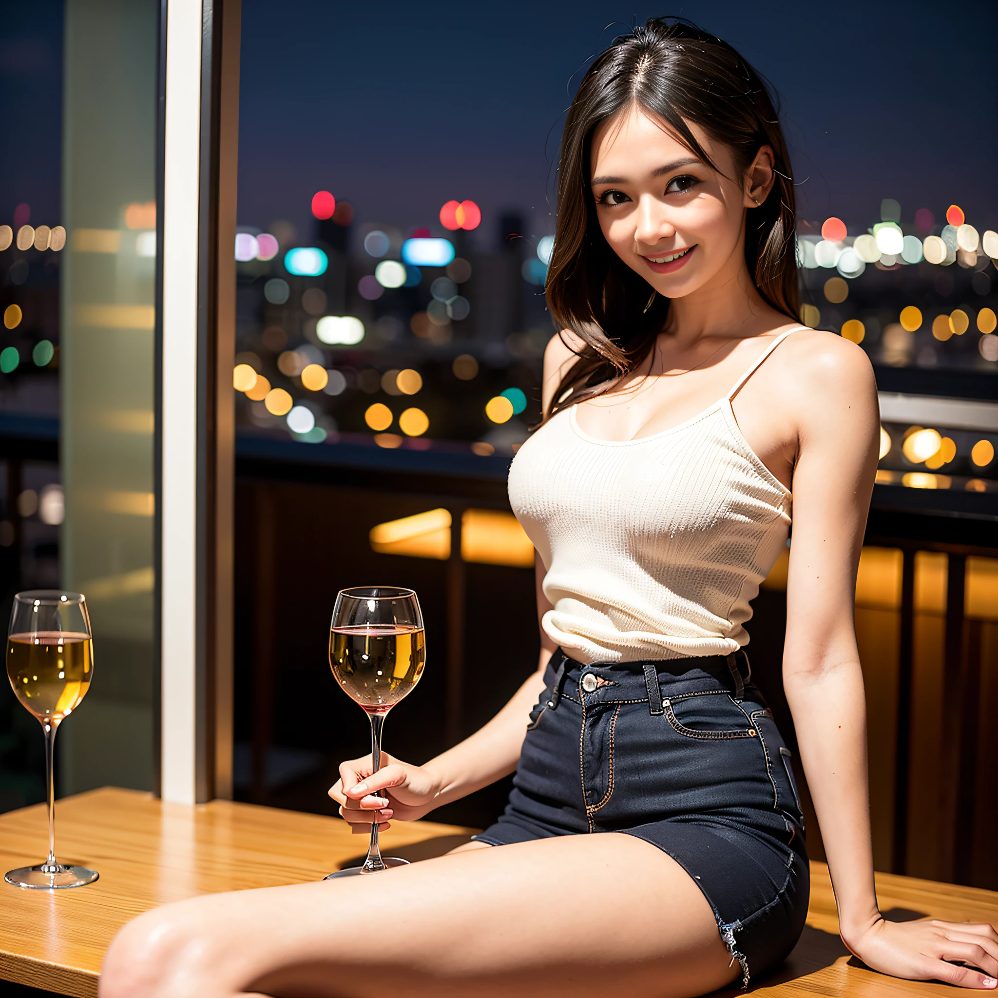 (64K, UHD, top quality, masterpiece: 1.2), (realistic, photorealistic: 1.37), super detailed, pretty woman 1 person, (slim face), (slim body), (brown hair), (short cut), cheeks slightly blushing, (35 years old), 38 years old, solo, beautiful detailed urban night view outside the window, restaurant, wine glasses sit, at night, in a prominent place (from the waist up) NovaFrogStyle, Actress, Model, Waist Up, White Wine, Slim, Wine Glass, Super Clean Night View, Wine Glass Put in the Middle, Happy Smile, (Smile: 1.15), Beautiful Fine Eyes, Upper Body, Bust Japan Up, Night, Short, Short, Actress, Model, Waist Up, White Wine, Slim, Wine Glass, Super Clean Night View, Wine Glass Put in the Middle, Happy Smile,