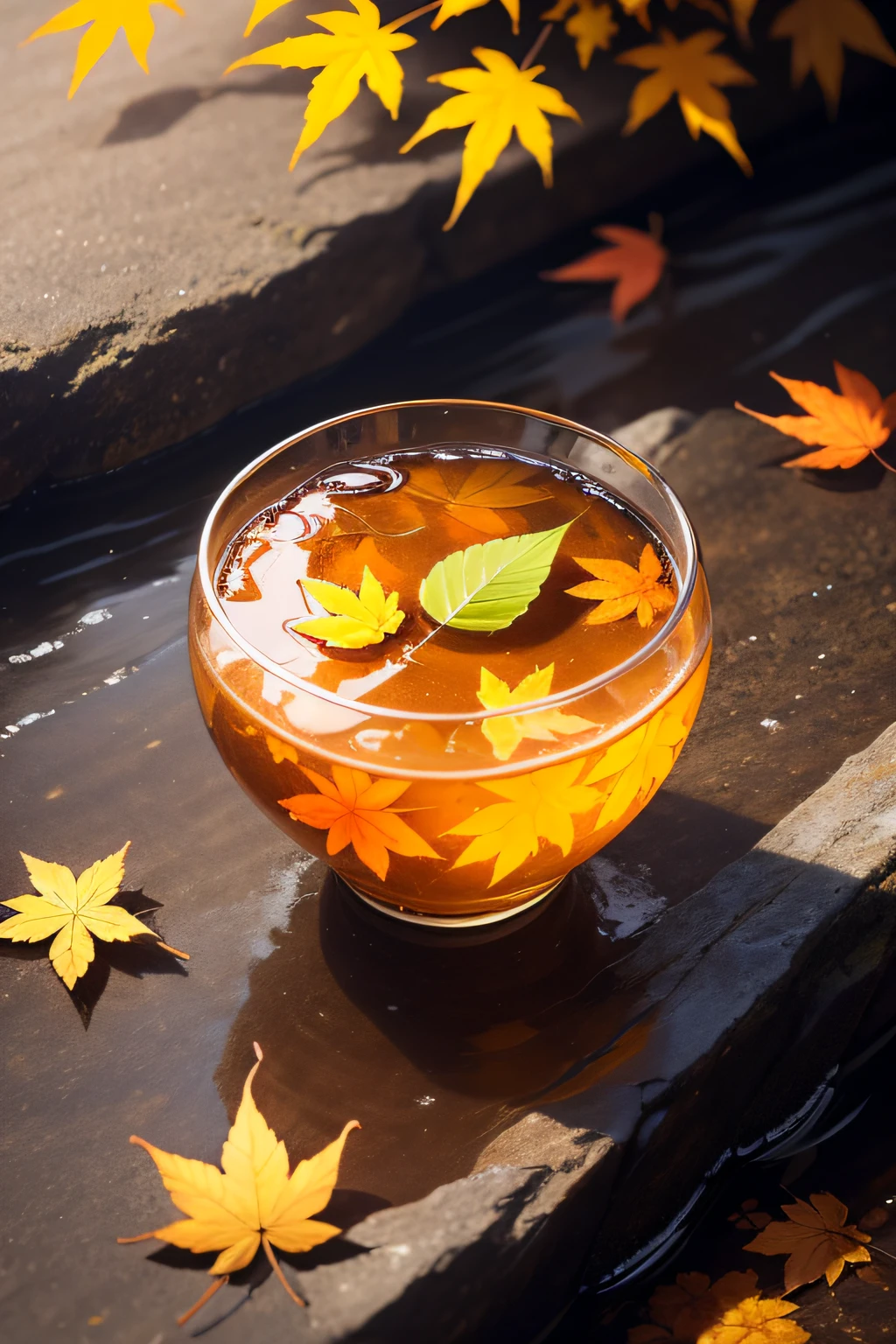 autumnal,mountain water,Yuzu,maple leaves