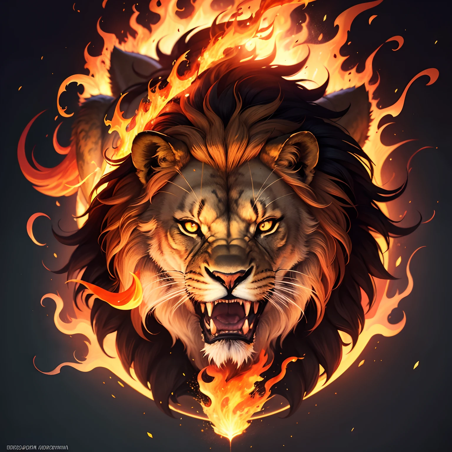 Lion on fire, epopeya, leon ardiendo, Mythological Being, leon de fuego majestuoso, leon con cuerpo de leon de fuego, leon rugiendo, leon atacando, leon cazando