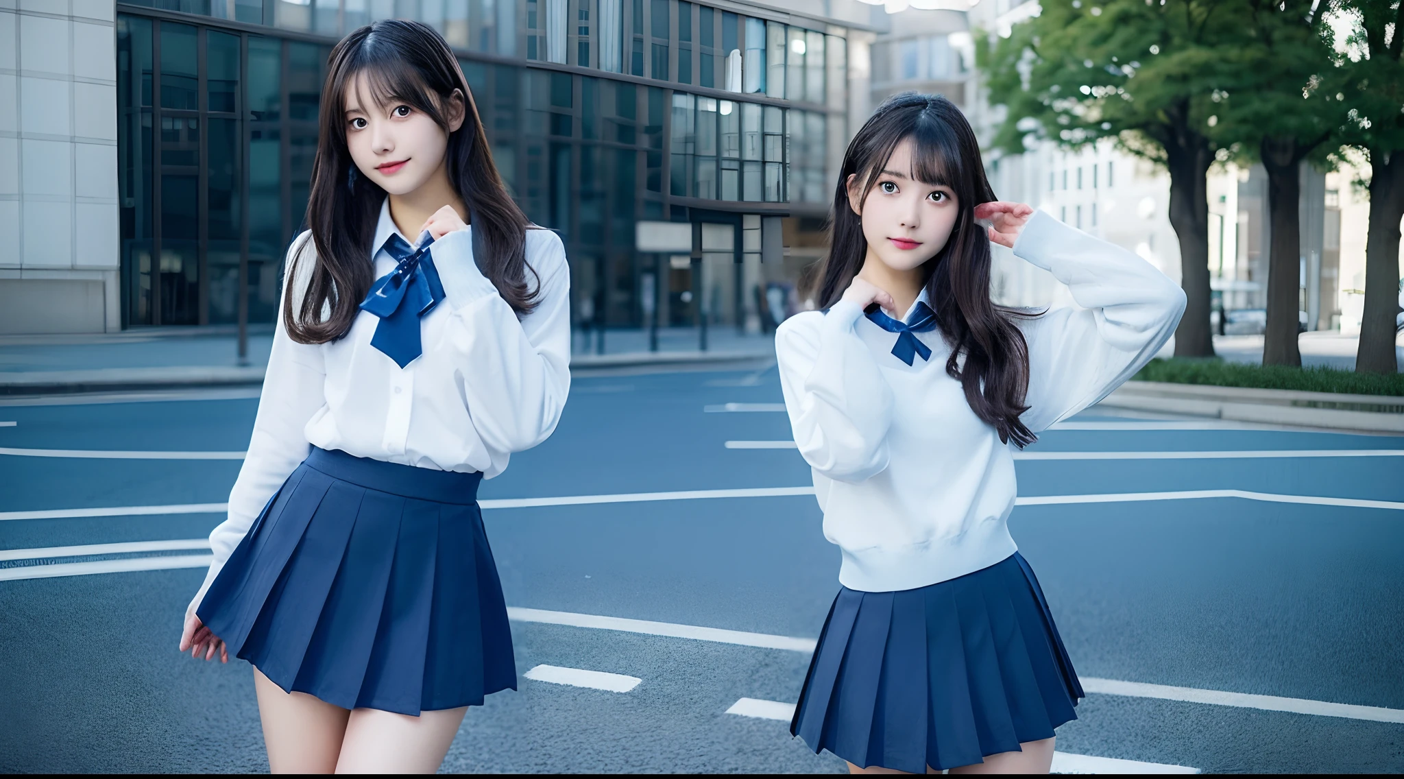 18-year-old high school girl in light blue miniskirt(A dark-haired)