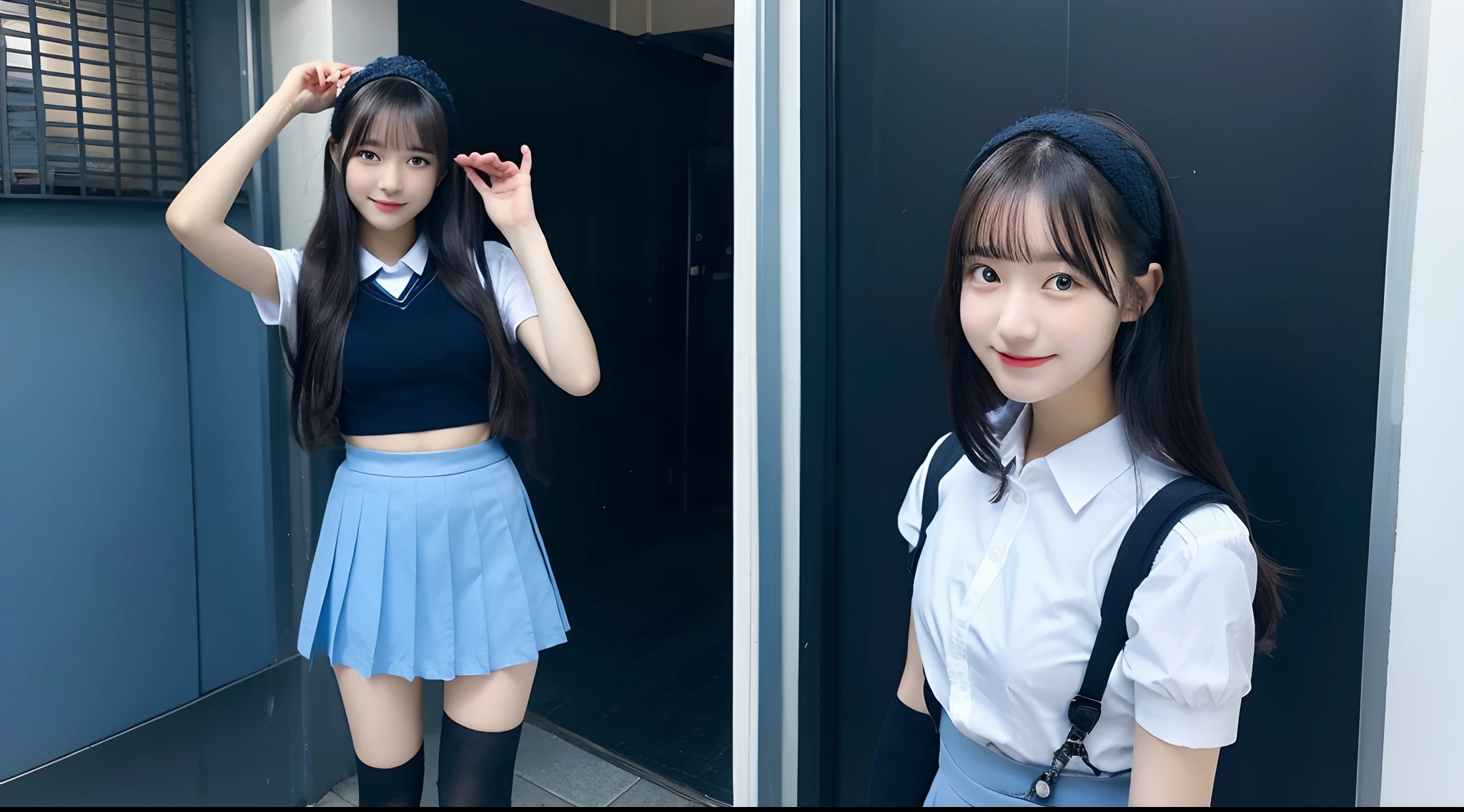 18-year-old high school girl in light blue miniskirt(A dark-haired)