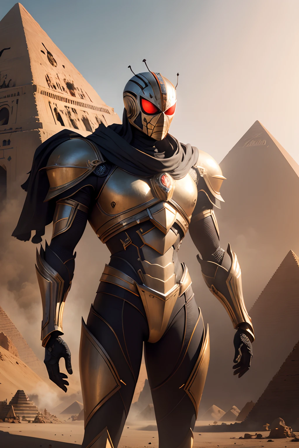 spider robot Egypt in realistic 4K armor., full entire body,Pyramids,Super Detailed, Vray Display, Unrealistic engine, Midjourney Art Style.