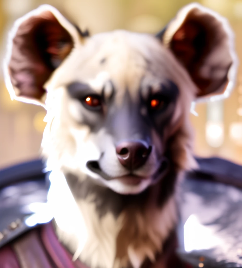 masterpiece, high quality, detailed photo, 8k, 4k, (1man), detailed head, detailed face, ultra-sharp focus, detailed eyes, detailed hair, (detailed head accessories), high resolution details, [detailed cloth|detailed armor|barbarian light armor:1], (detailed head), (golden blond fur), heroes of might and magic hero portrait, a dogman with a big head, portrait of anthropomorphic hyena, smug look, anthropomorphic barbarian hyena, hyena, anthropomorphic hyena, avatar image, edm, random detail,