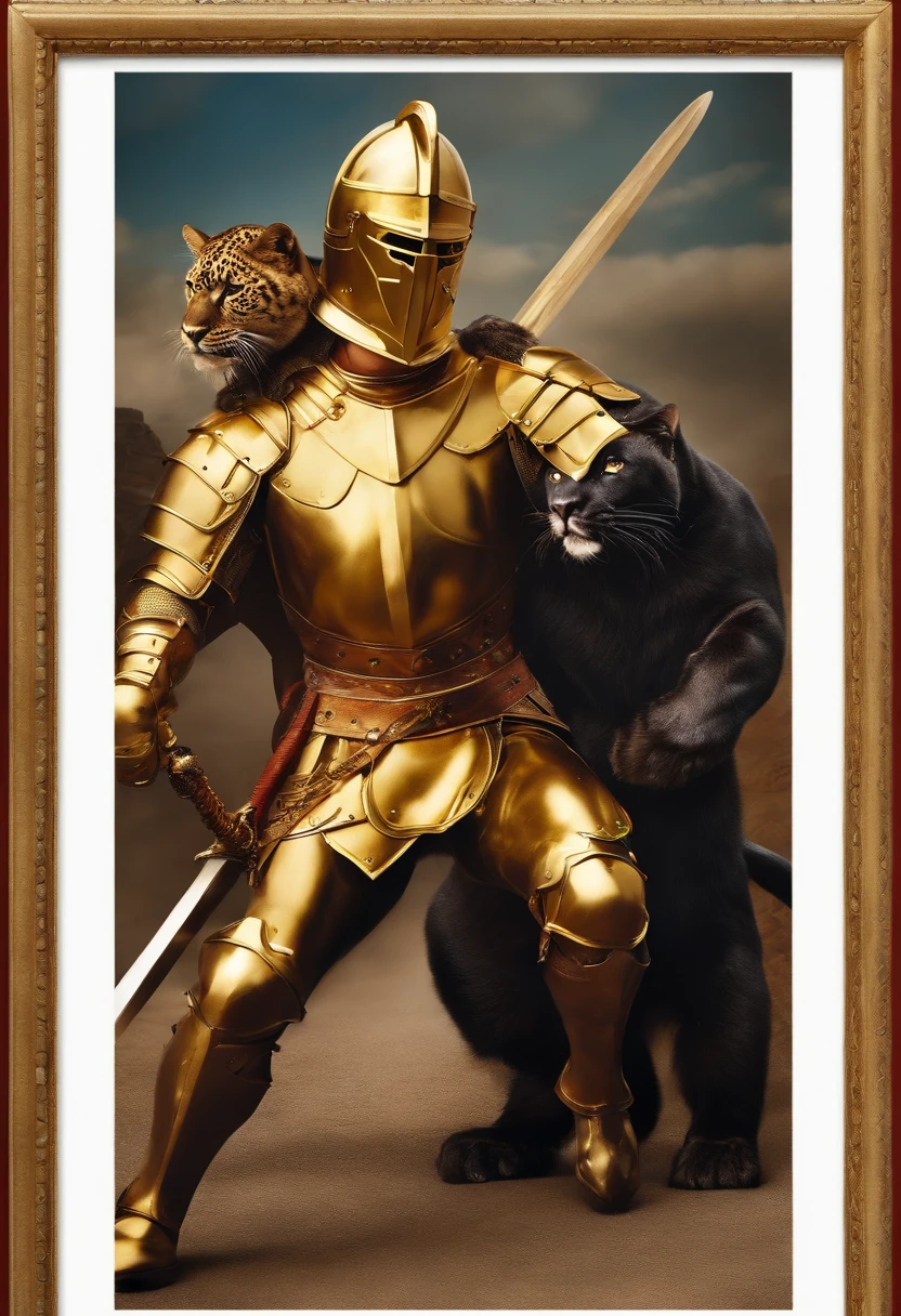 Golden knight fighting a panther