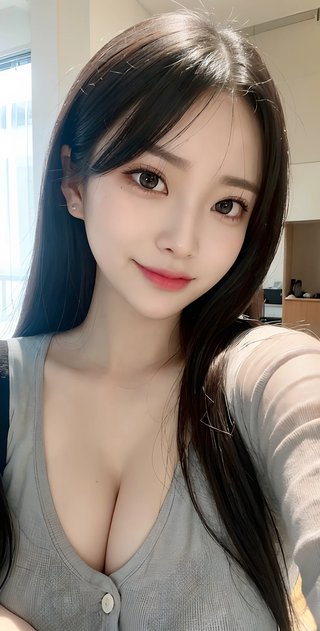 top-quality、masterpiece、hight resolution、Black hair、Turquoise hair inside、BREAK、A slight smil、frontage、1 Female solo、beautiful shadow、Dazzling light、well-muscled、Complicated piercing of ears、Well-formed face、Hyper Detail、Colossal tits、beautifuldetails、Delicate、green colored eyes、Wipe sweat、Reddish eyeshadow、Reddish eyelashes top-quality、超A high resolution、(Photorealsitic:1.4)、1人、(faded ash gray hair:1)、(huge-breasted:1.2)、looking at viewert、a closeup、Beauty Cleavage Actual photo Beautiful girl 18 years old 20 years old 21 years old 19 years old 8K