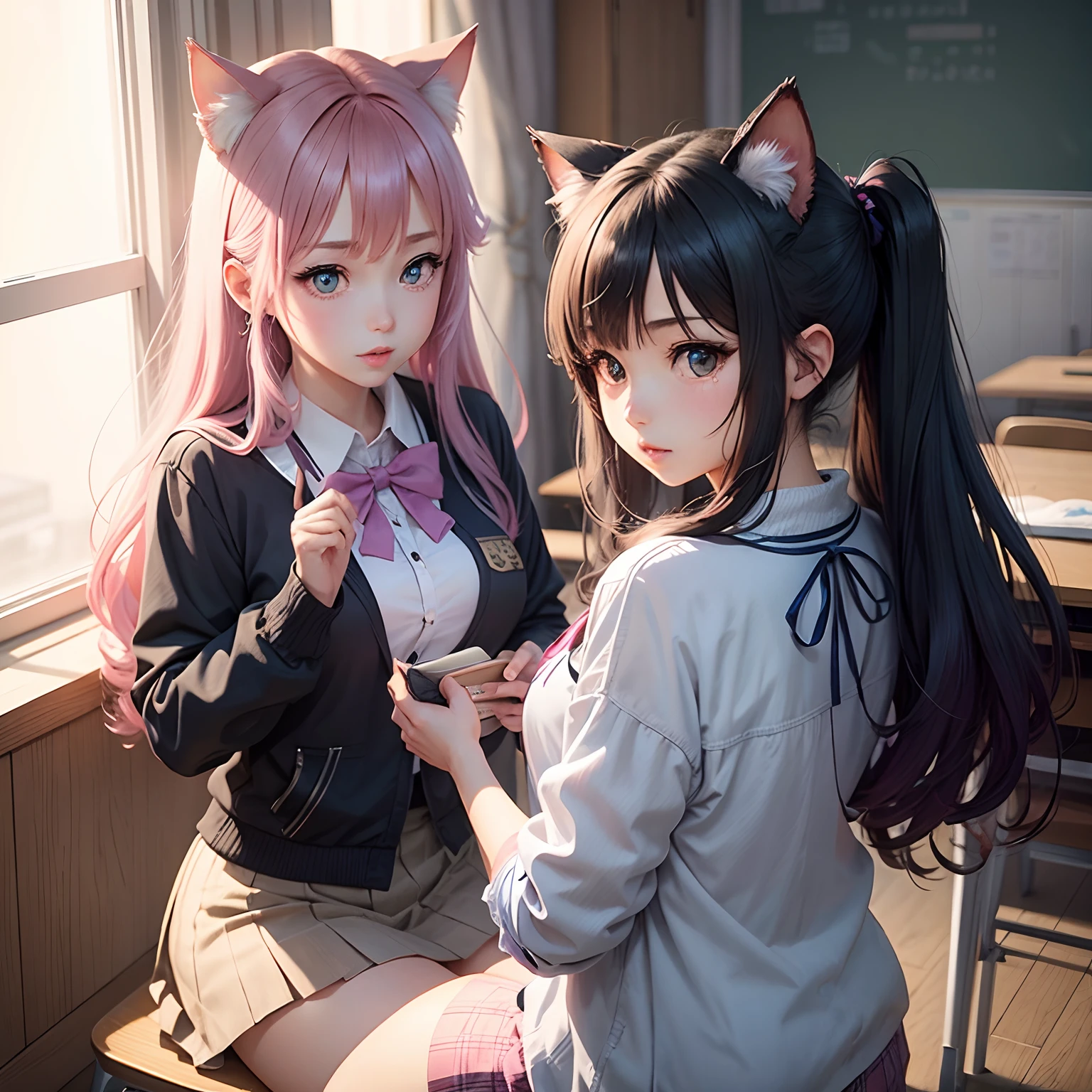 Near Future Girl Cat Ears Blue Archive Kazusa Anyama High School Student Pink Ring