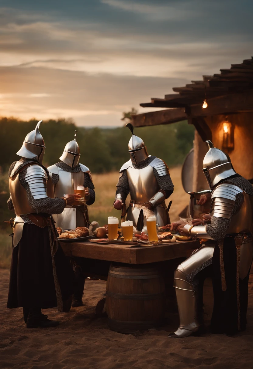7 Knights Templar at a barbecue drinking beer