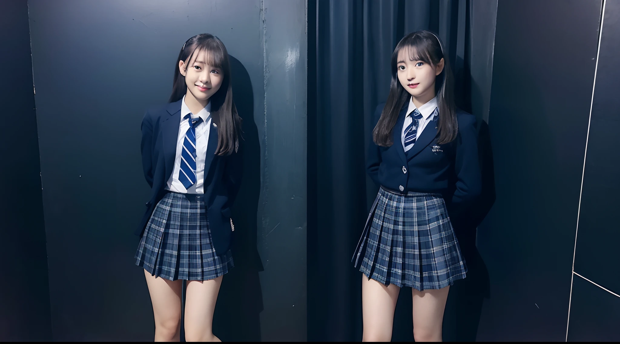 18-year-old high school girl in dark blue miniskirt