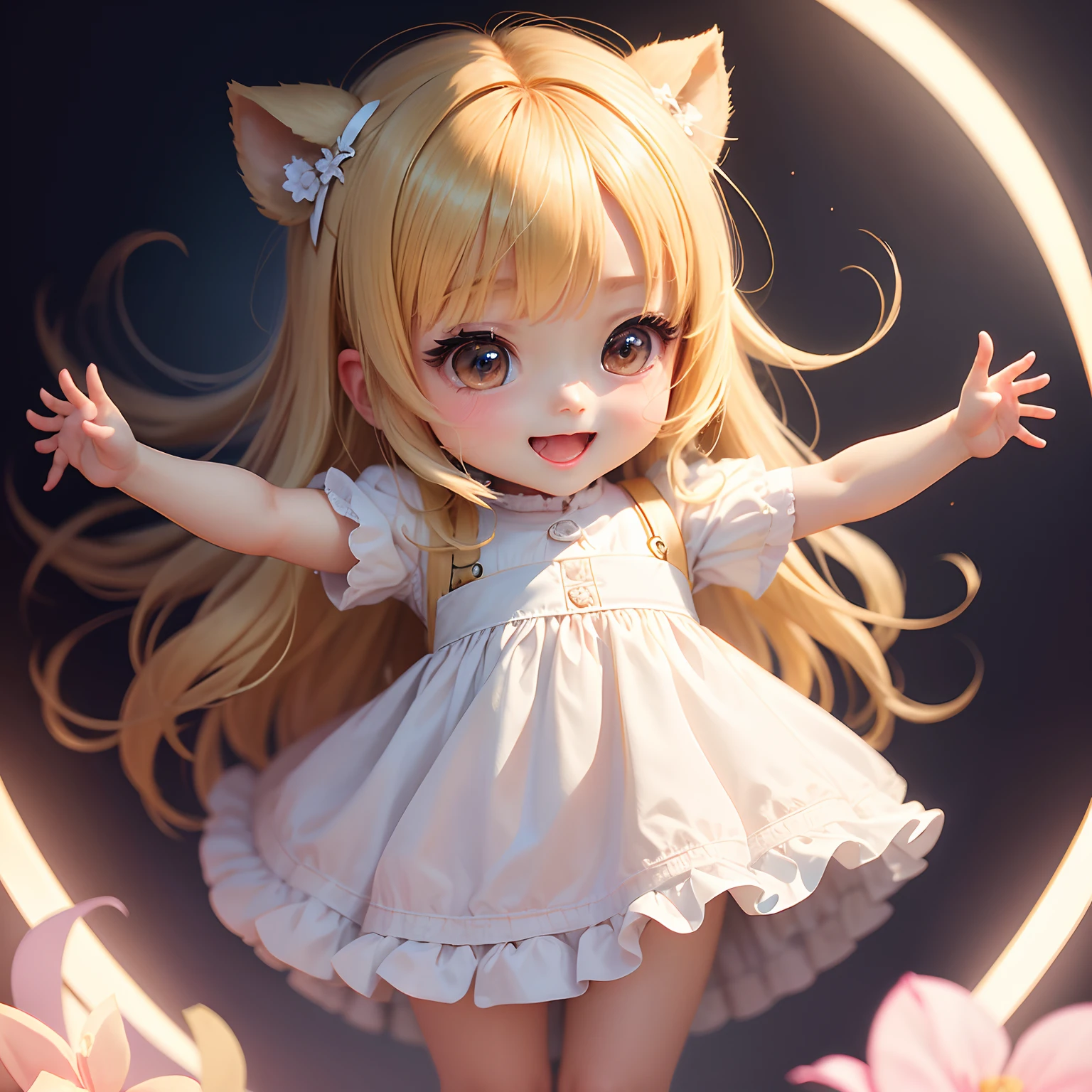 masterpiece、top-quality、ultra-detailliert、(A daughter:1.2)、(Chibi Chara:1.1)、Blonde straight long、Open your mouth and smile、