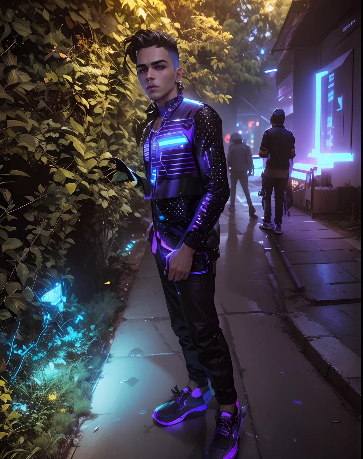 Change background cyberpunk handsome boy, reallstic face, 8k, ultra realistic,