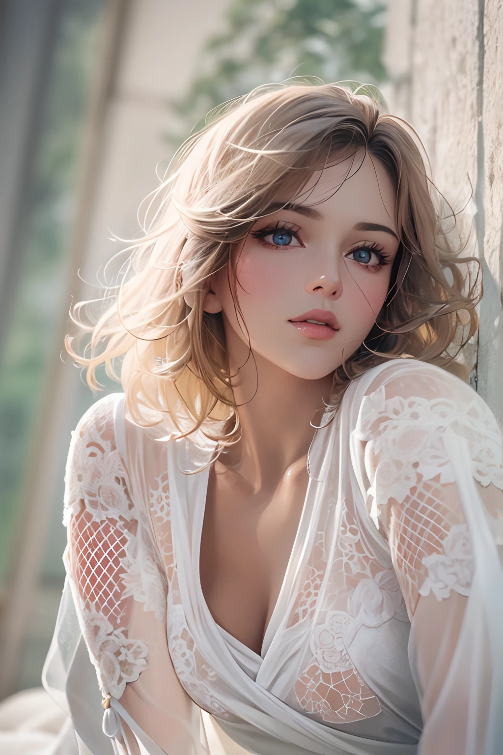 1 woman, white dress,closeup shot.