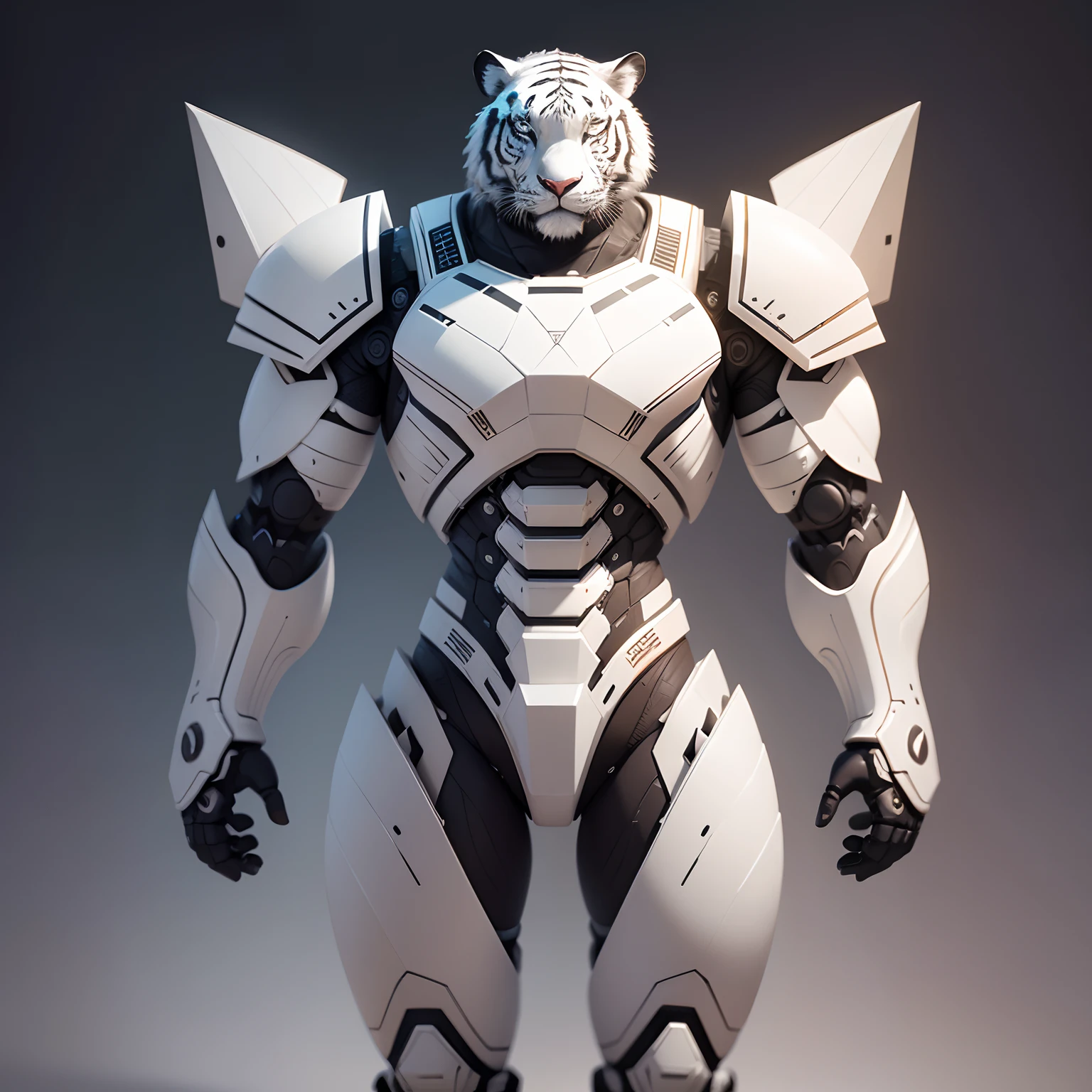 Cute white tiger, robot in realistic 4K full body armor,Pyramids,Super Detailed, Vray Display, Unrealistic engine, Midjourney Art Style.