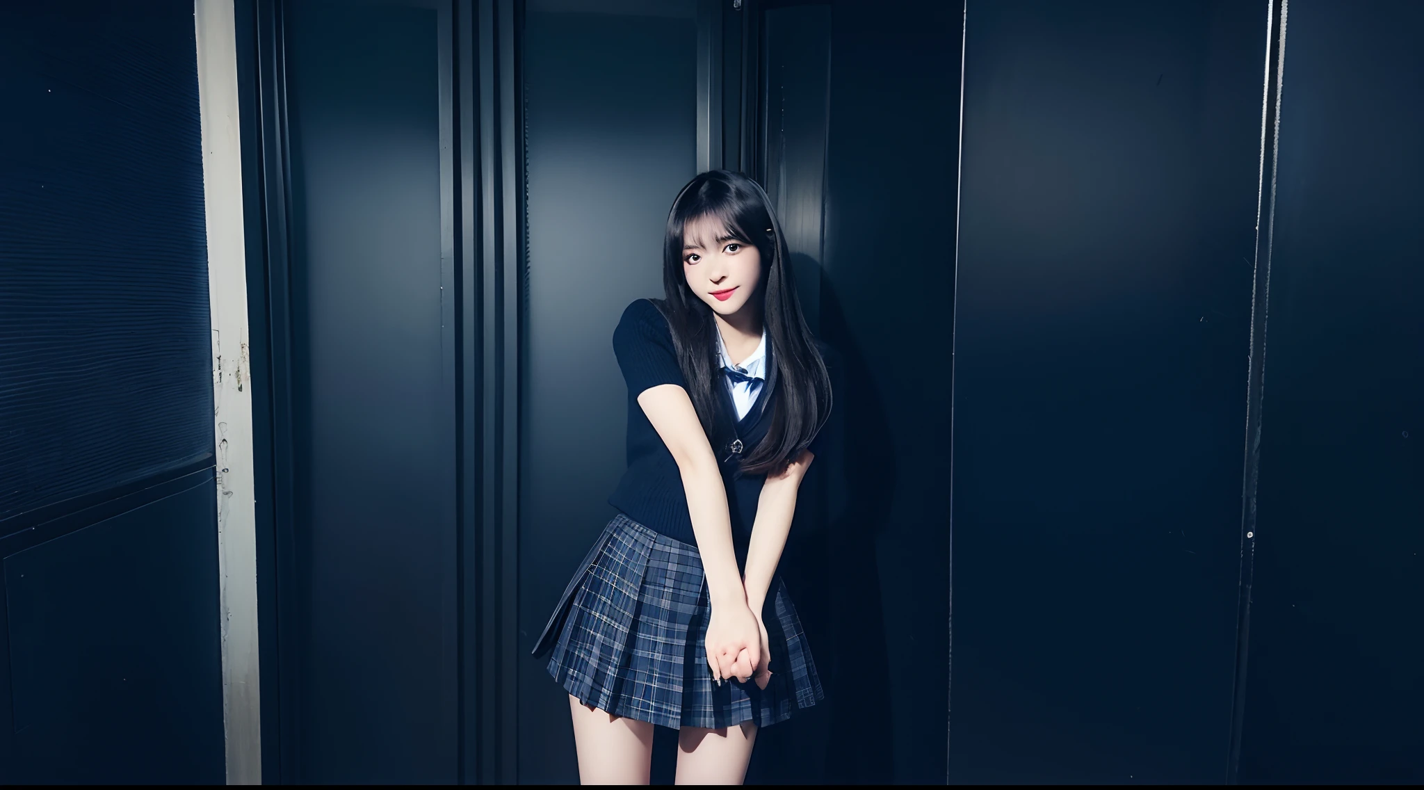 18-year-old high school girl in dark blue miniskirt（A dark-haired）