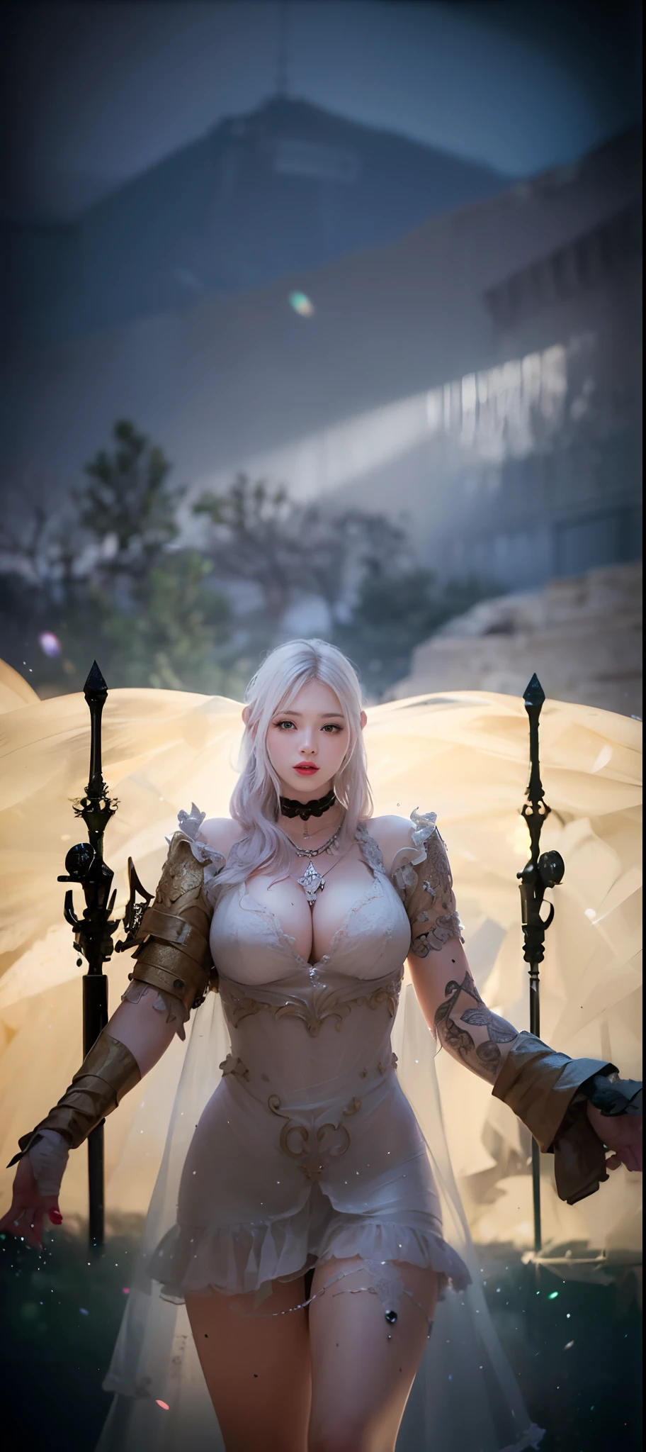 (8k, RAW photo, photorealistic:1.25) ,( lipgloss, eyelashes, gloss-face, glossy skin, best quality, ultra highres, depth of field, chromatic aberration, caustics, Broad lighting, natural shading, Kpop idol) looking at the audience With serenity and goddess-like bliss, big breasts, (big breasts), (big tits), full body,