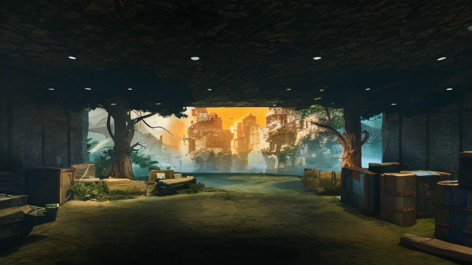 There was a room,There are a lot of different items inside, fps game concept art, softair arena landscape, fps game concept, arena background, battleground background, softair center landscape, museum background, establishing shot, game background, 3 d videogame render, videogame still, video game environment design, game environment, background artwork, stunning arcanum backdrop