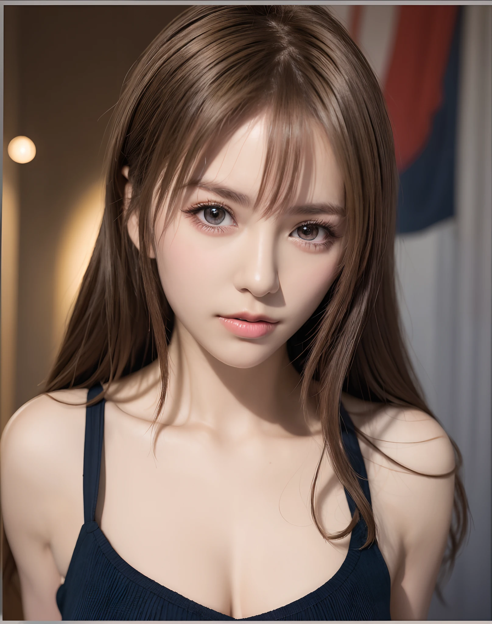 high quality picture, masutepiece, detailed hair texture, Detailed skin texture, Detailed Cloth Texture, 8K, Add fabric details, ultra detailed skin texture, ultra detailed photographic, Skin pores, Portrait of a girl, wearing tank top,