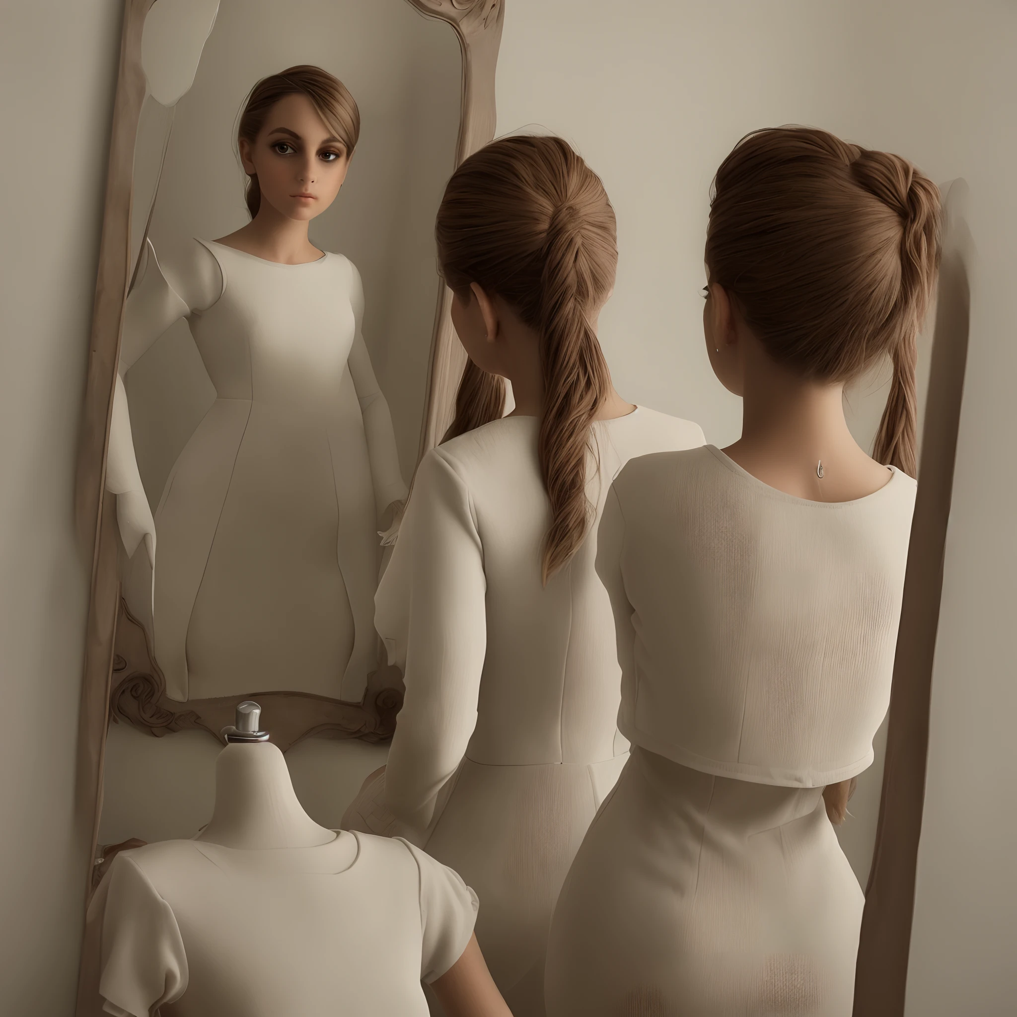 Doll staring at herself in the mirror