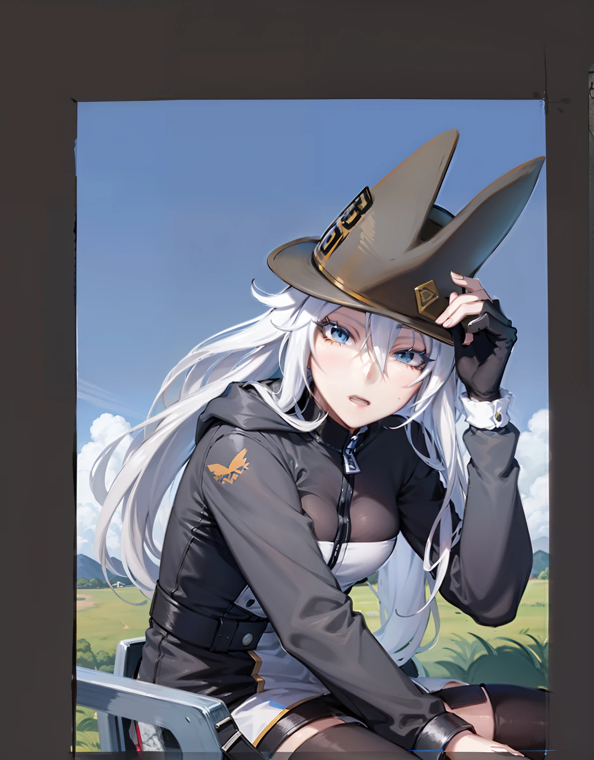 Anime characters wearing hats and cameras on site, cel - shaded art style, 《Overwatch》Ashe, drawn in anime painter studio, flat anime style shading, unknown artstyle, Ashe, made with anime painter studio, 2 d anime style, sketchy artstyle, trigger anime artstyle, cel shading, clean cel shaded, hero 2 d fanart artsation